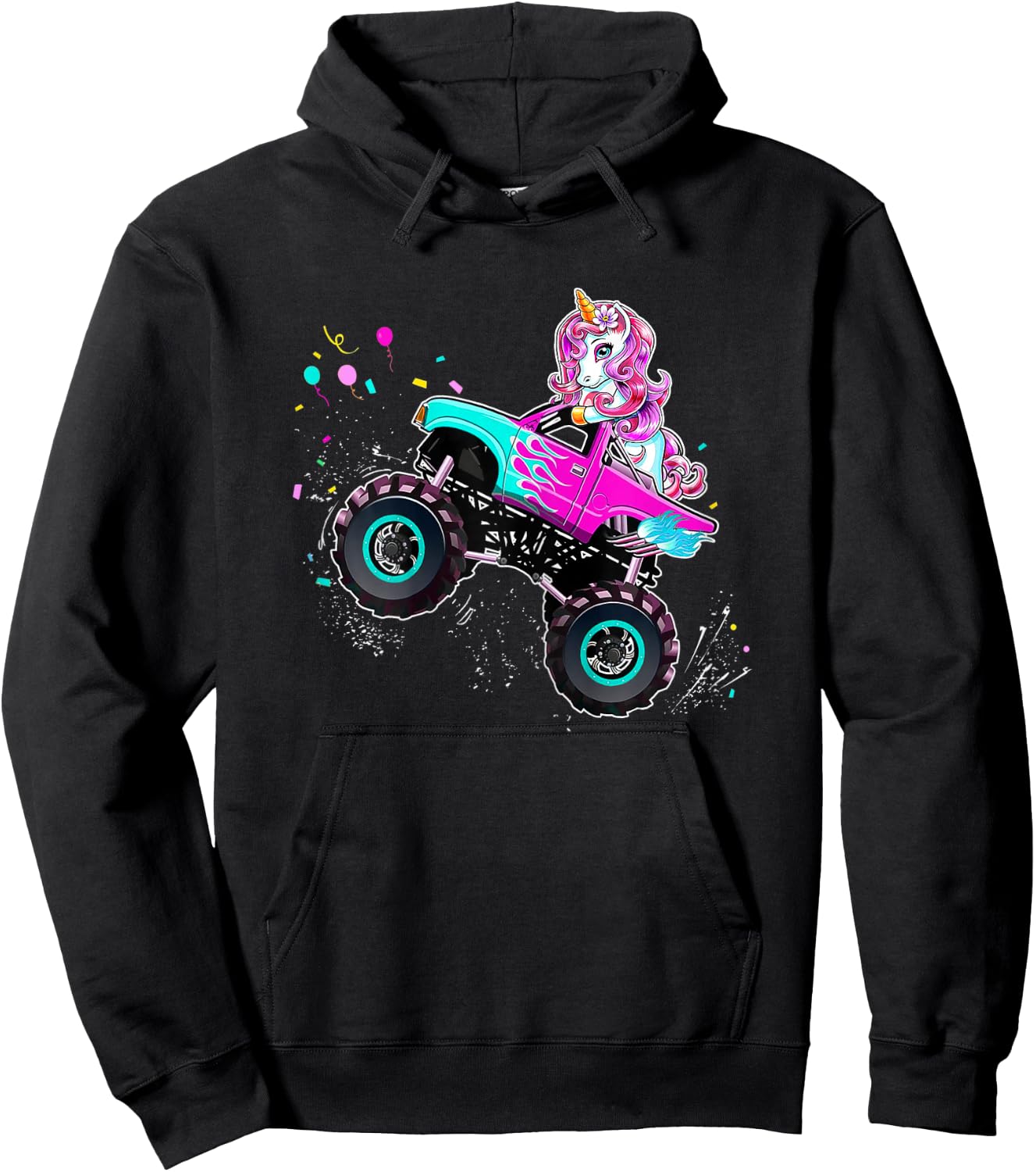 Unicorn Drive a Monster Truck -Unicorn Birthday Daughter Hoodie - Hoodie | Black