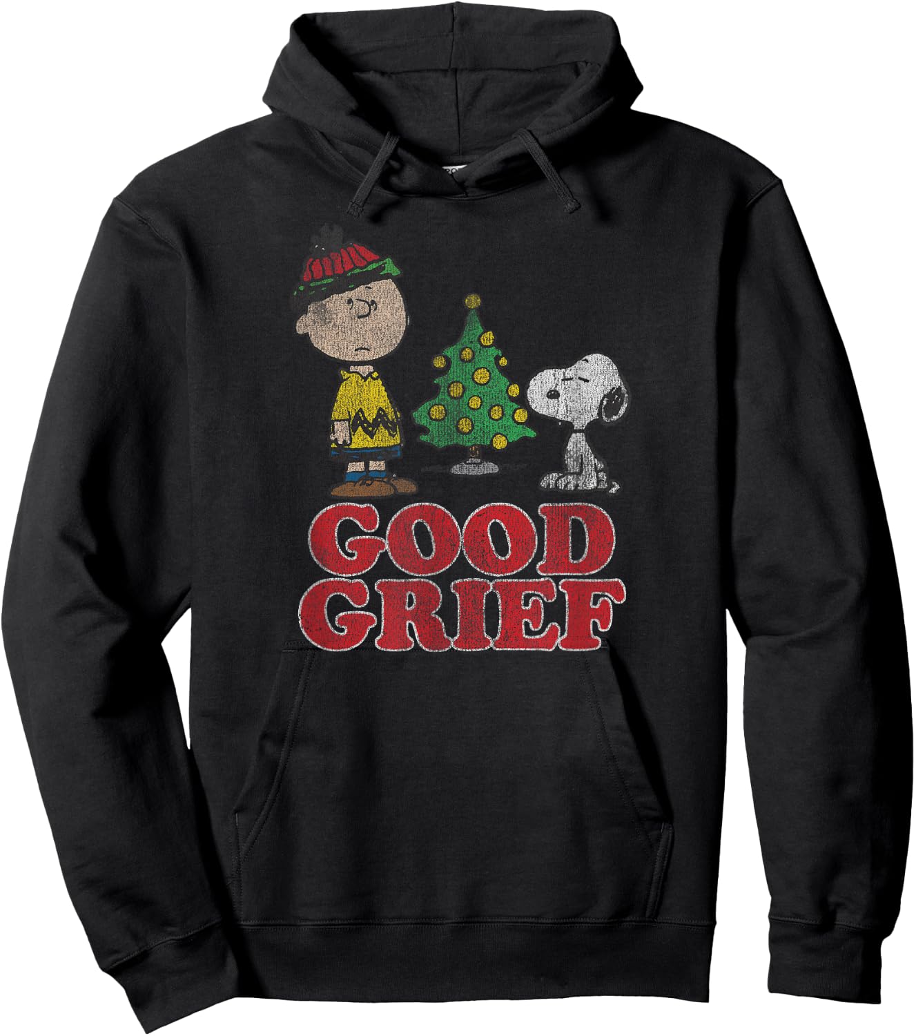 Peanuts Holiday Good Grief Snoopy and Charlie Brown Hoodie - Hoodie | Black