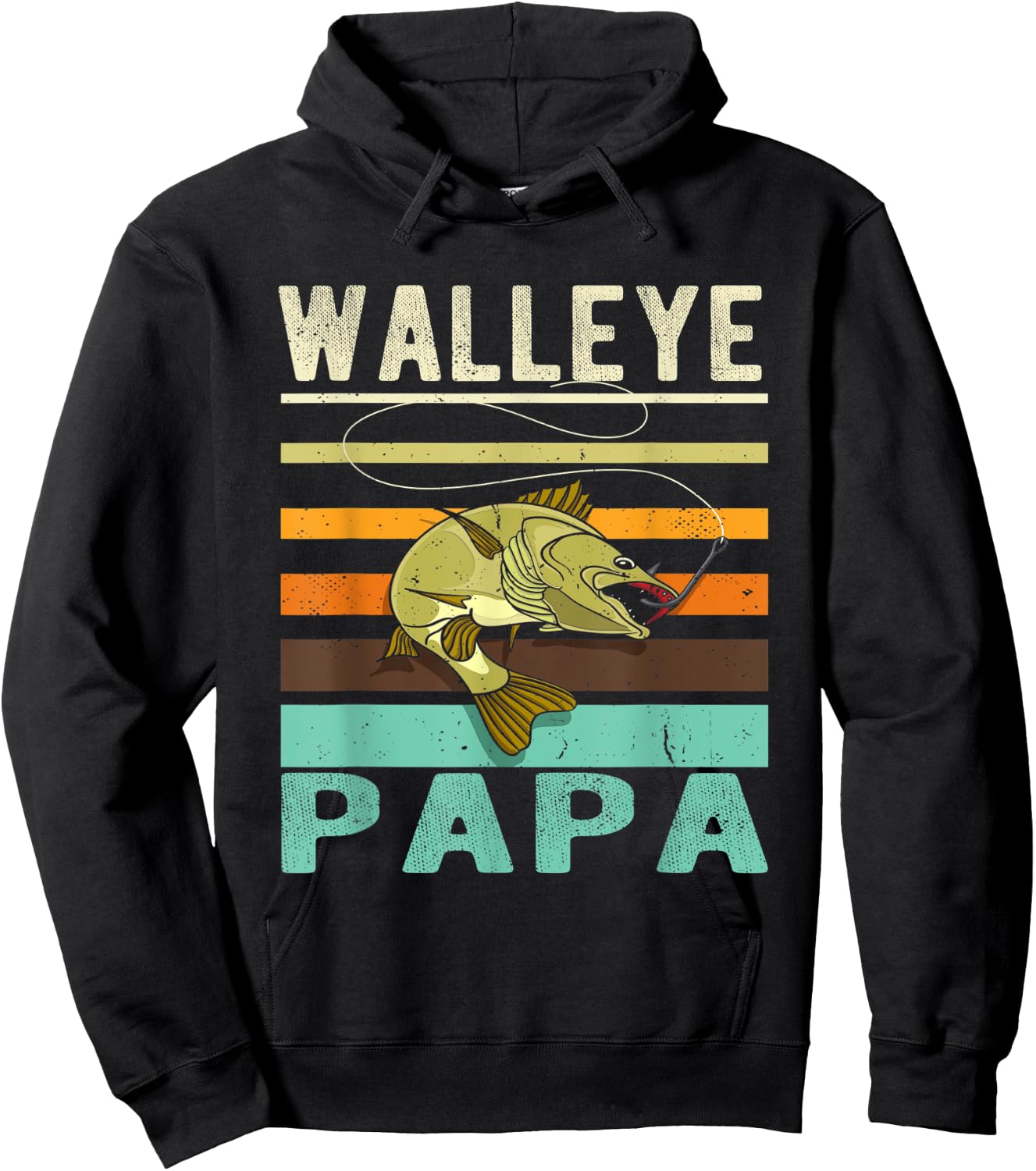 Walleye Papa - Fisherman - Fish - Angler - Funny Fishing Hoodie - Hoodie | Black