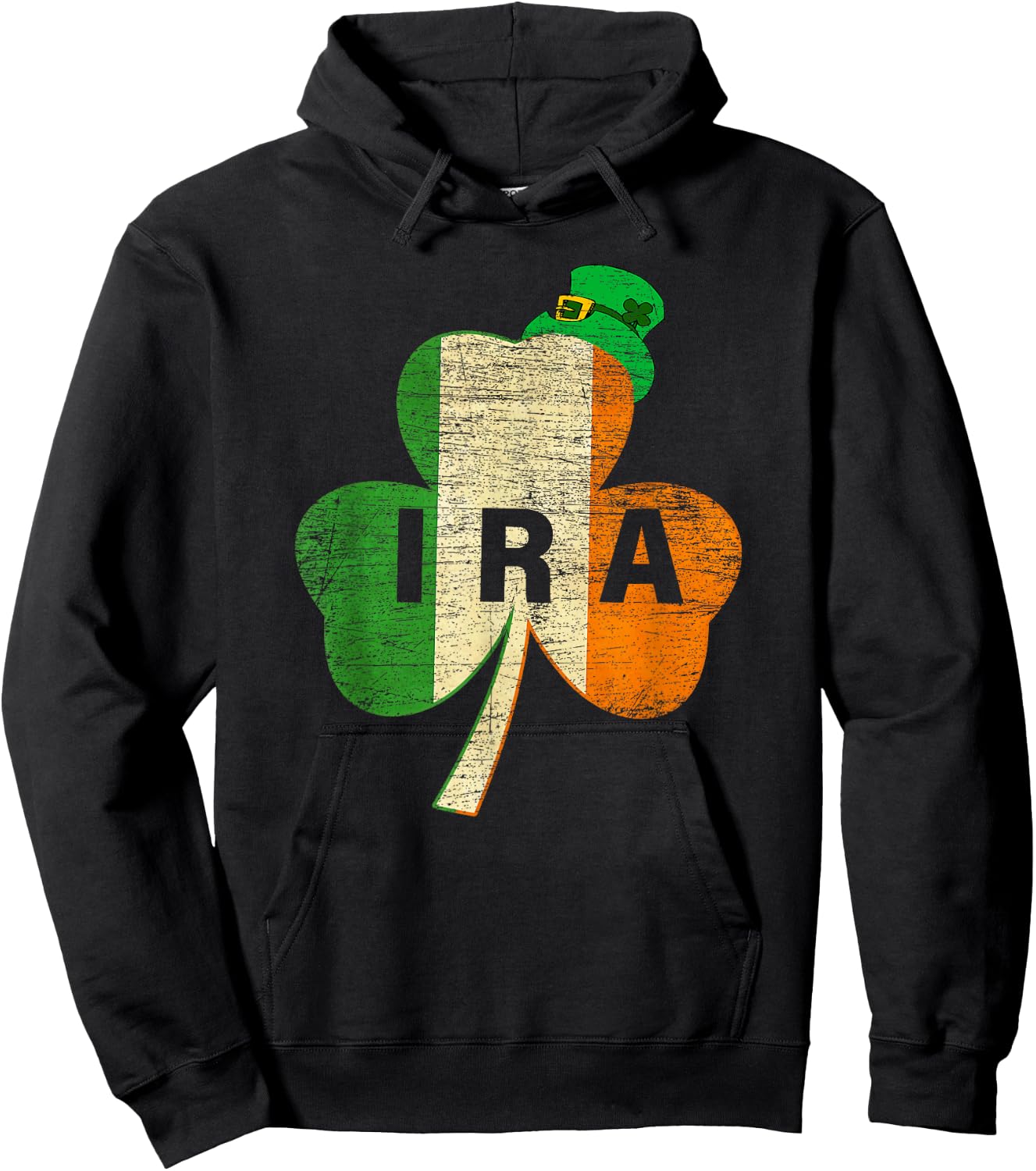 St Patricks Day IRA Vintage Ireland Flag Irish Luck Shamrock Hoodie - Hoodie | Black