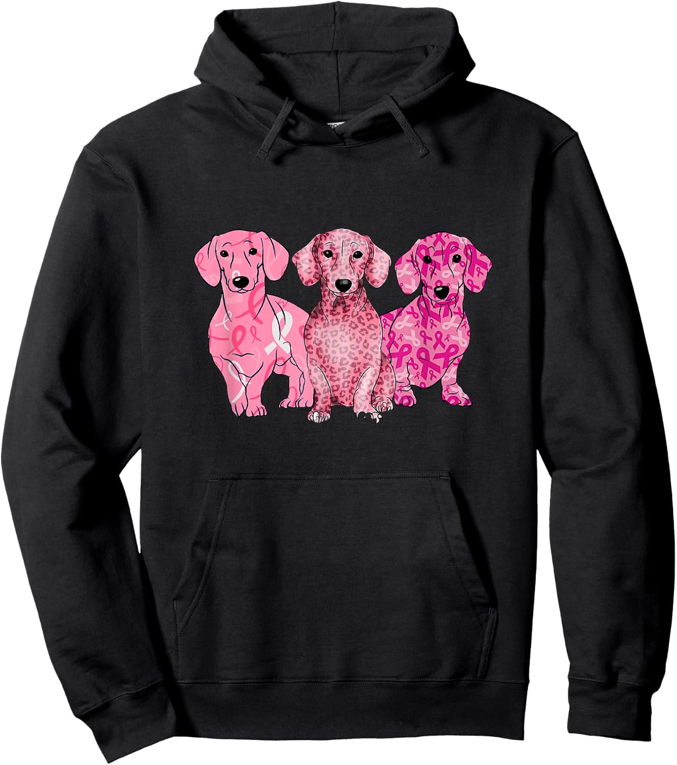 Breast Cancer Dachshunds Pink Dachshunds Ribbon Doxie's Hoodie - Hoodie | Black