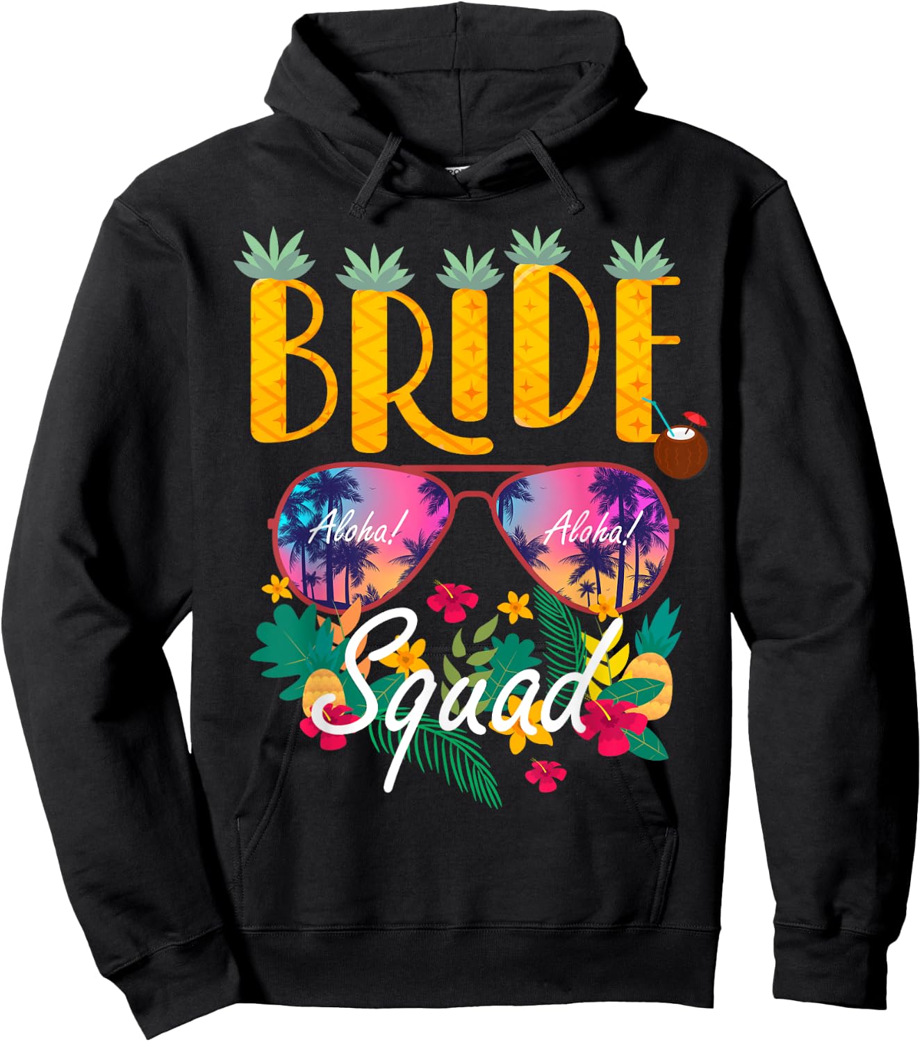 Aloha Bride Team Matching Squad Hawaiian Hawaii Beach Theme Hoodie - Hoodie | Black