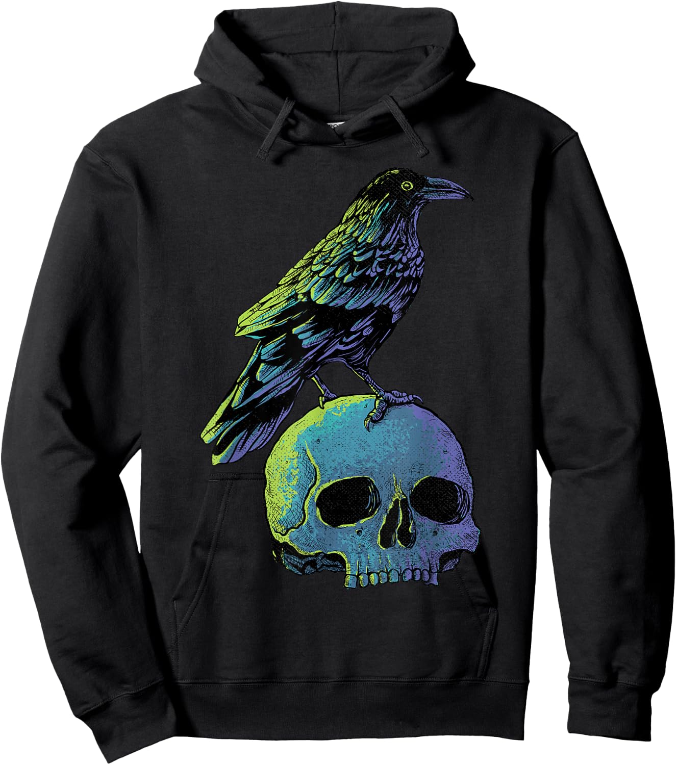 Vintage Crow Gothic Spooky Black Raven Hoodie - Hoodie | Black