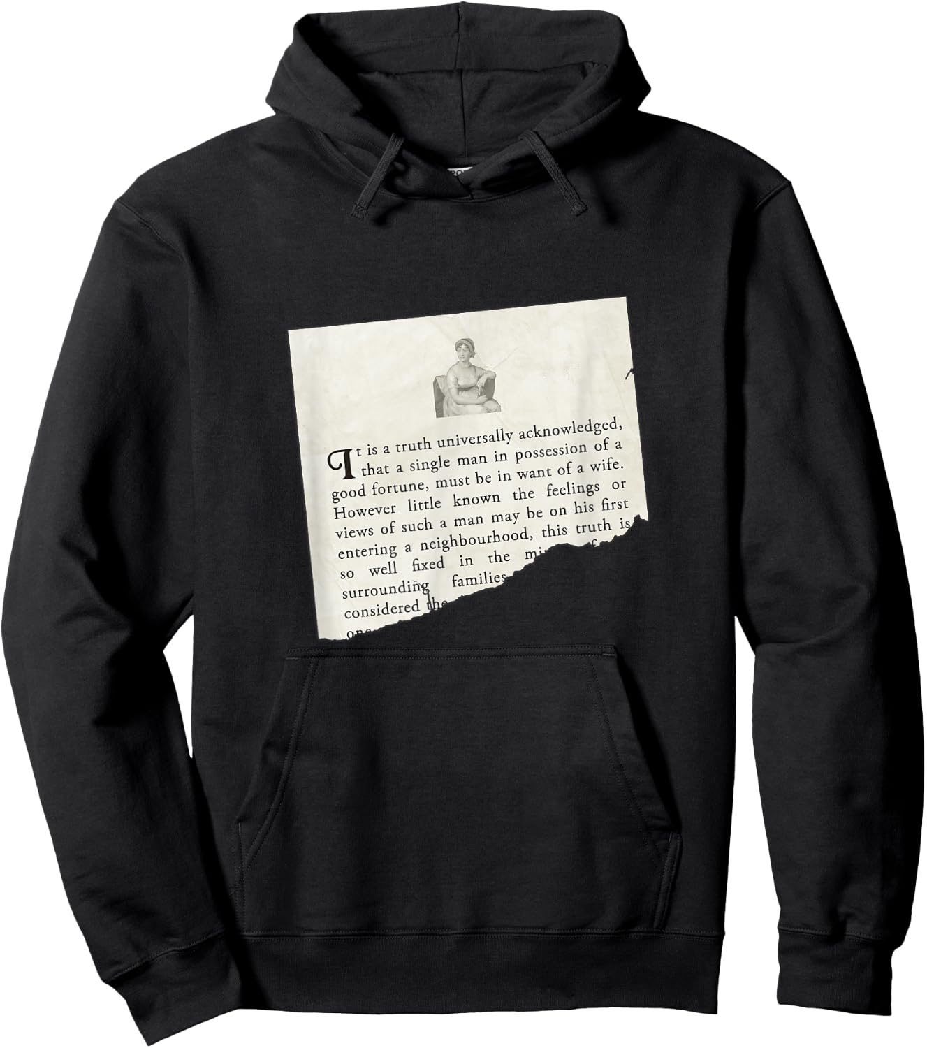 Jane Austen Pride and Prejudice in Want of a Wife Shirt Hoodie - Hoodie | Black
