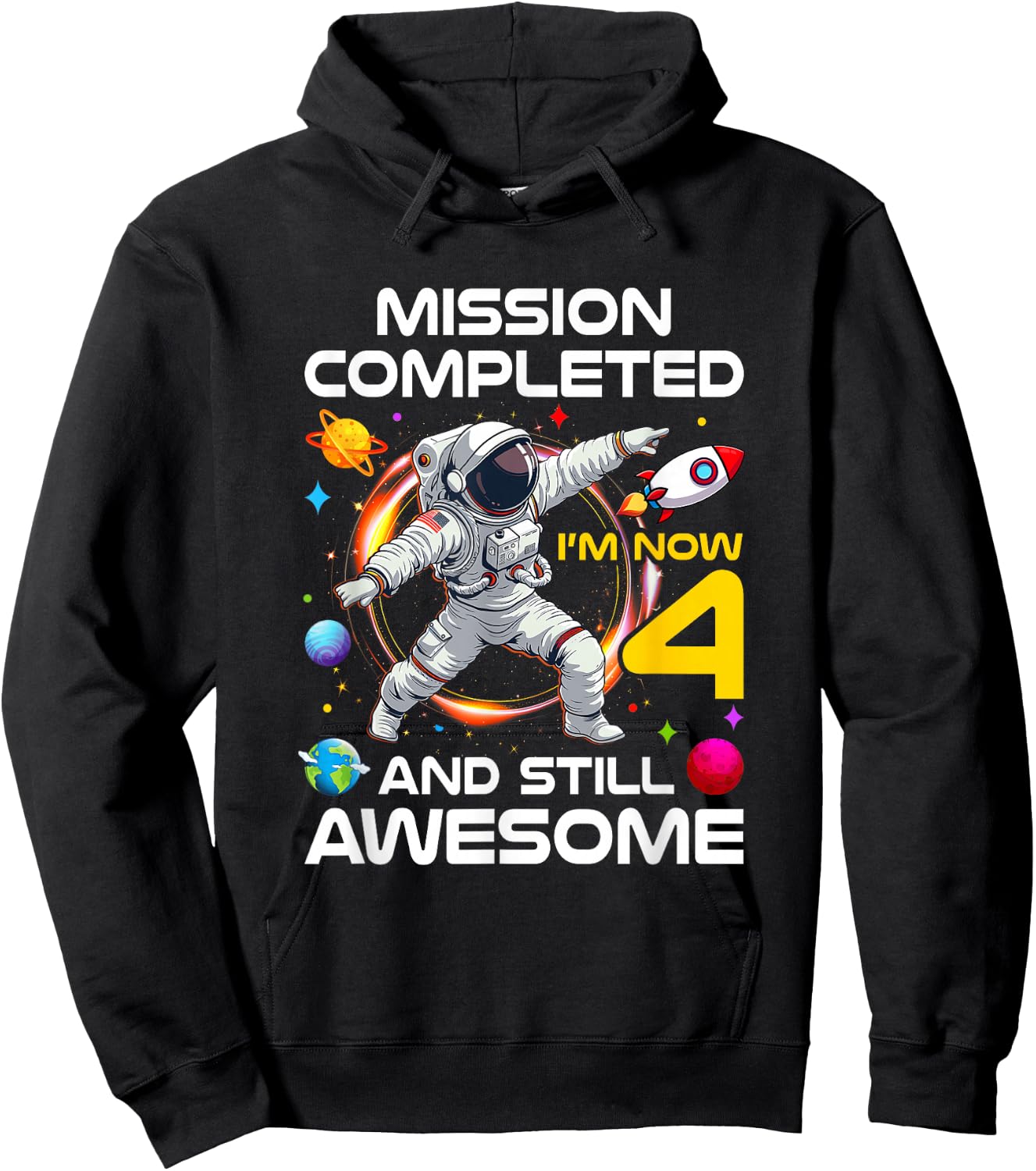 4Th Birthday Astronaut 4 Years Old Outer Space Birthday Hoodie - Hoodie | Black