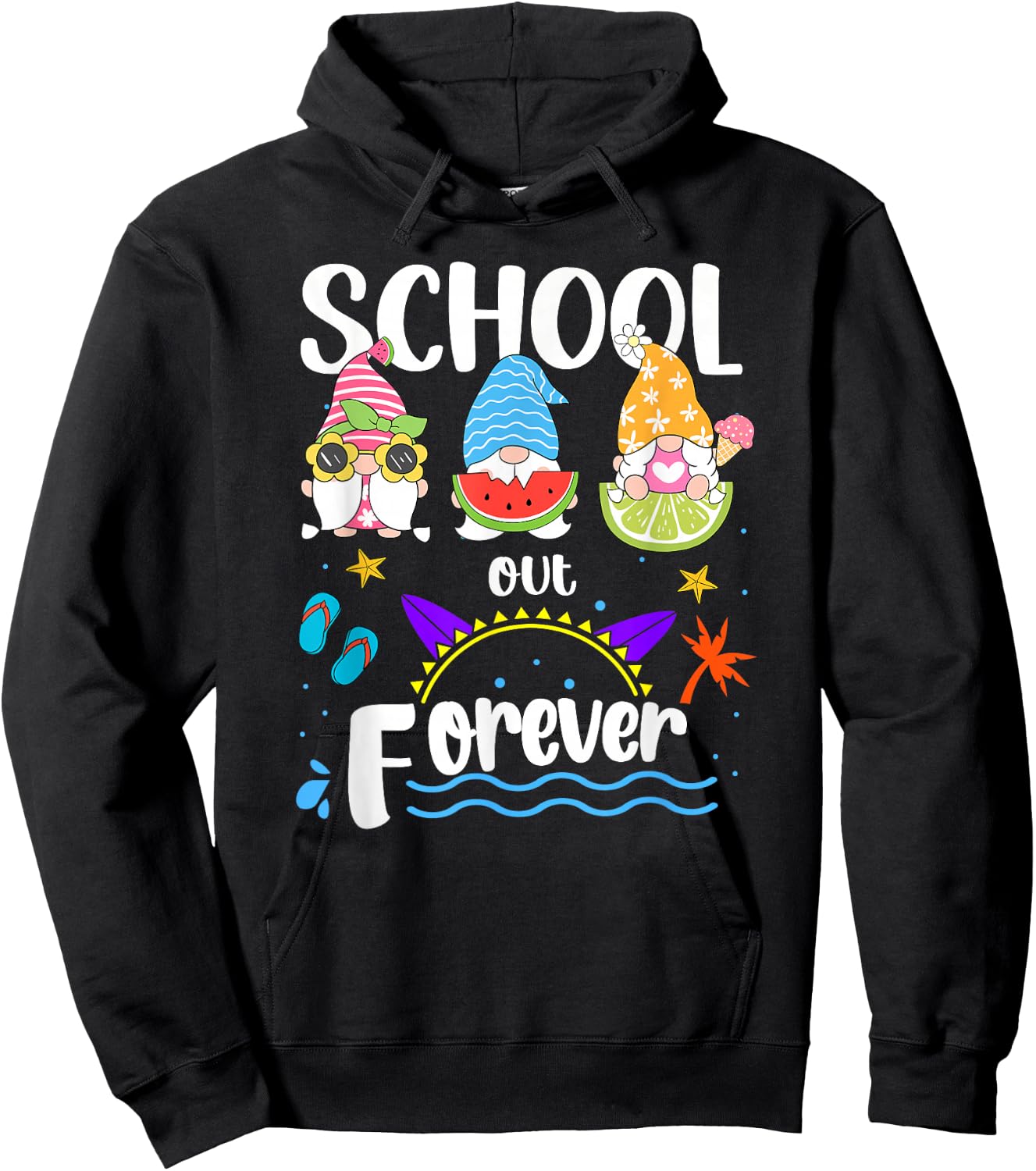 School Out Forever Retired Teacher Gnome Summer Vacation Hoodie - Hoodie | Black