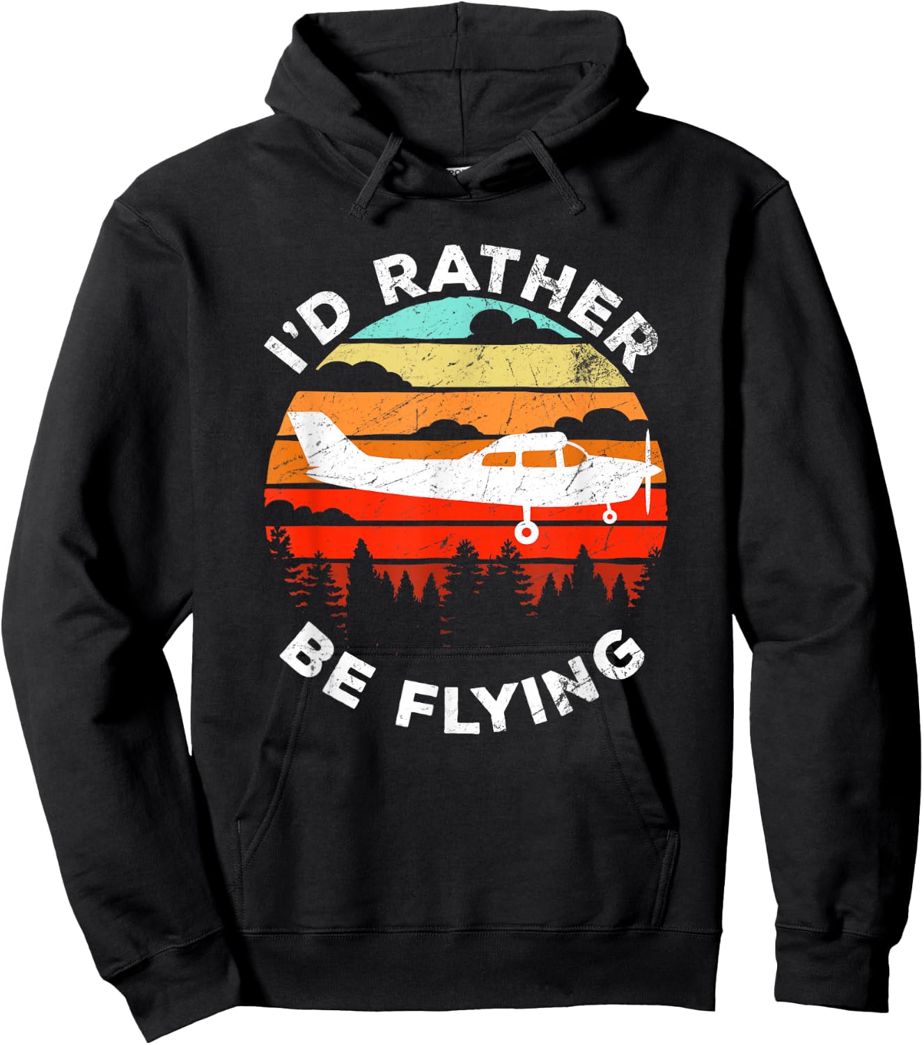 Funny Pilot I'd Rather Be Flying Retro C172 Airplane Hoodie - Hoodie | Black