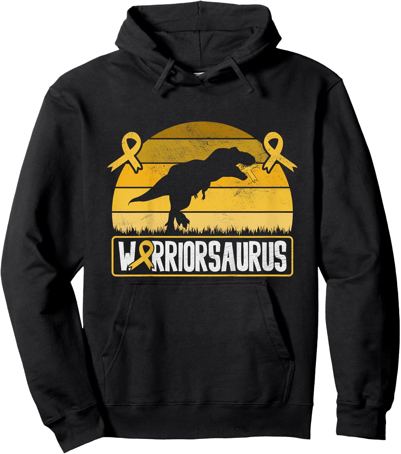 Warriorsaurus Childhood Cancer Awareness Warrior Gold Ribbon Hoodie - Hoodie | Black