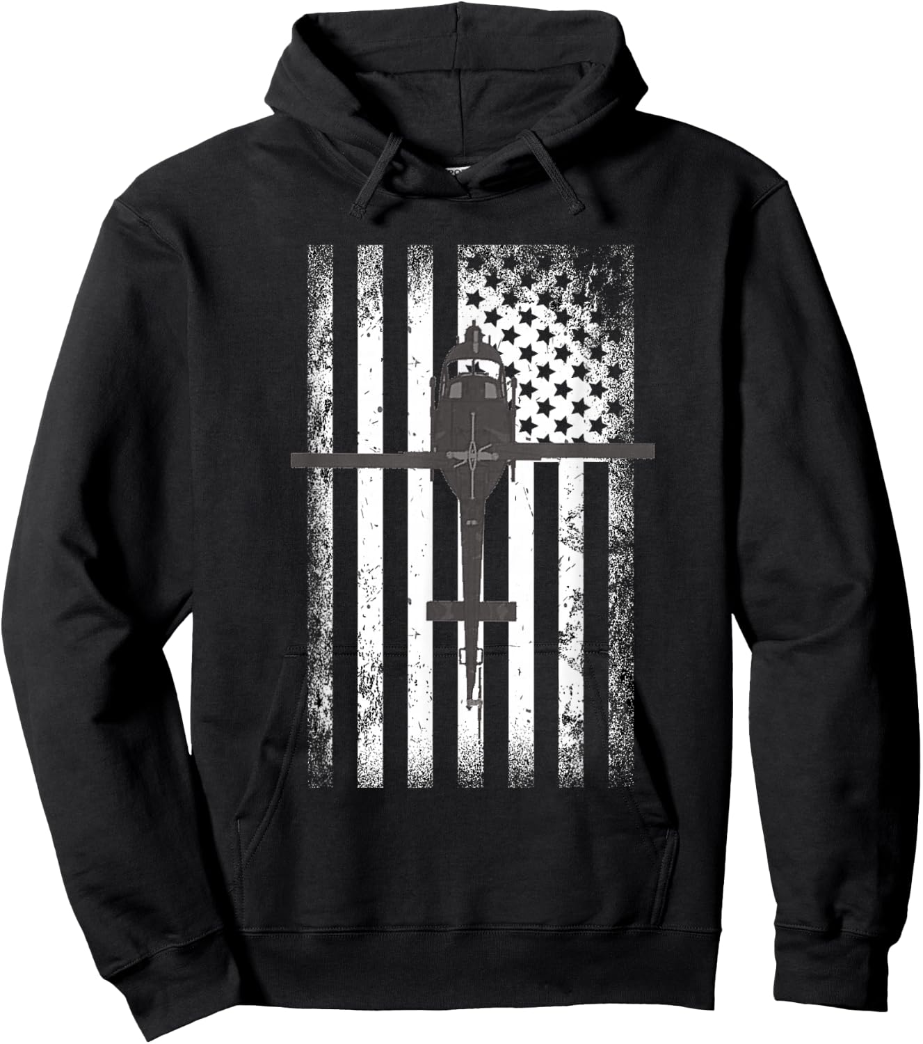 UH-1 Huey Military Helicopter American Flag Hoodie - Hoodie | Black