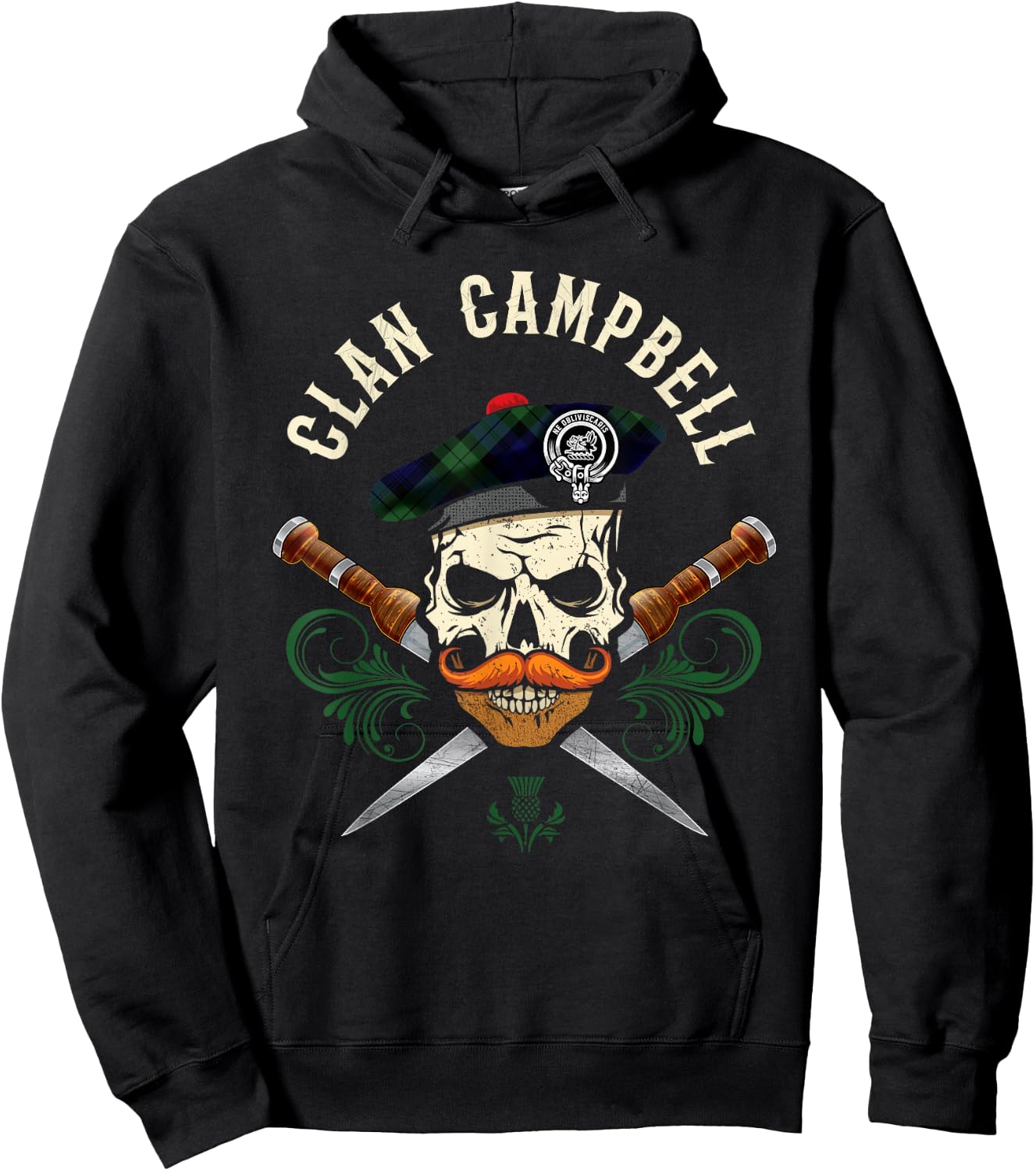 Campbell Surname Scottish Clan Skull Tam Dirks Tartan Badge Hoodie - Hoodie | Black