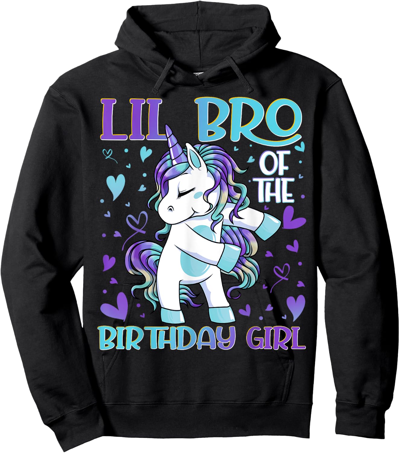 Lil Bro of the Birthday Girl Flossing Unicorn Little Brother Hoodie - Hoodie | Black