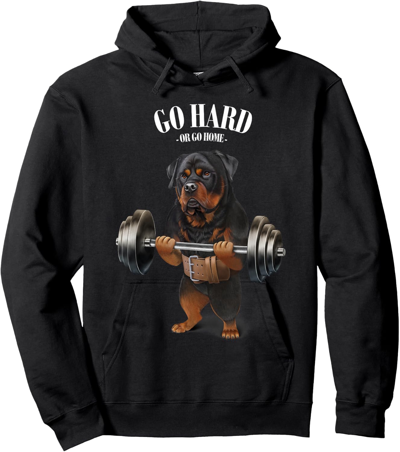 Rottweiler Dog Weightlifting in Fitness Gym Hoodie - Hoodie | Black