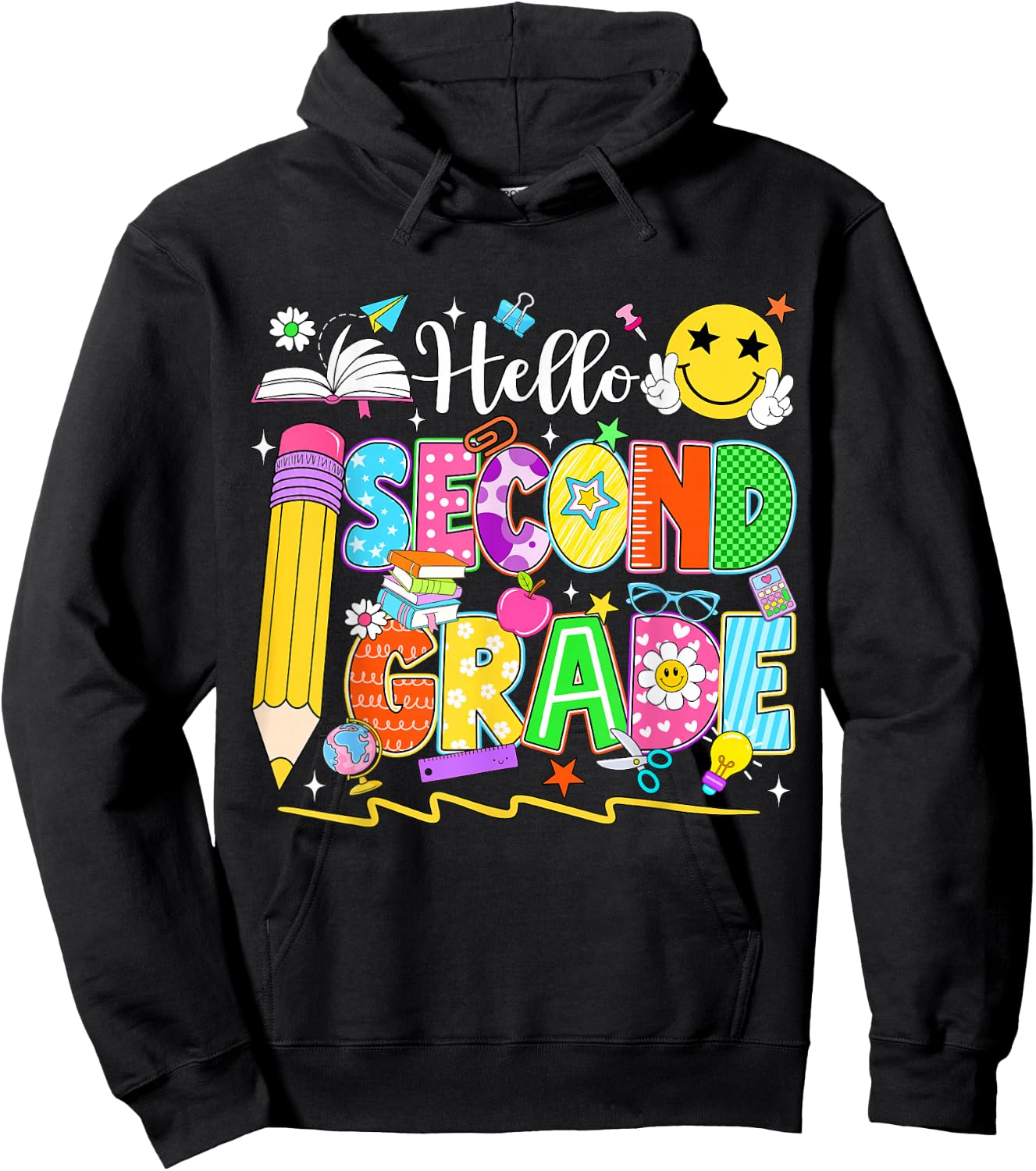 Hello Second Grade Team 2nd Grade Back to School Teacher Kid Hoodie - Hoodie | Black