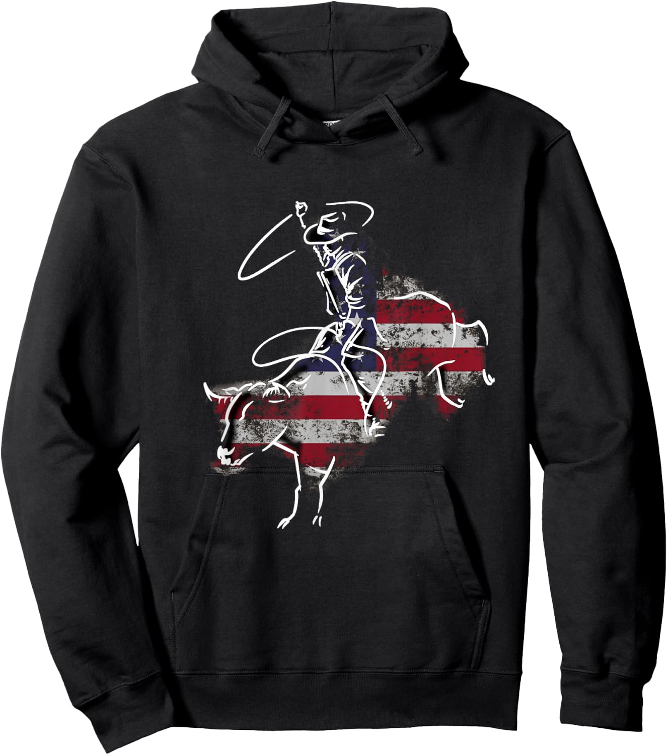 American Rodeo Bull Riding Retro Grunge USA Vintage Flag Hoodie - Hoodie | Black