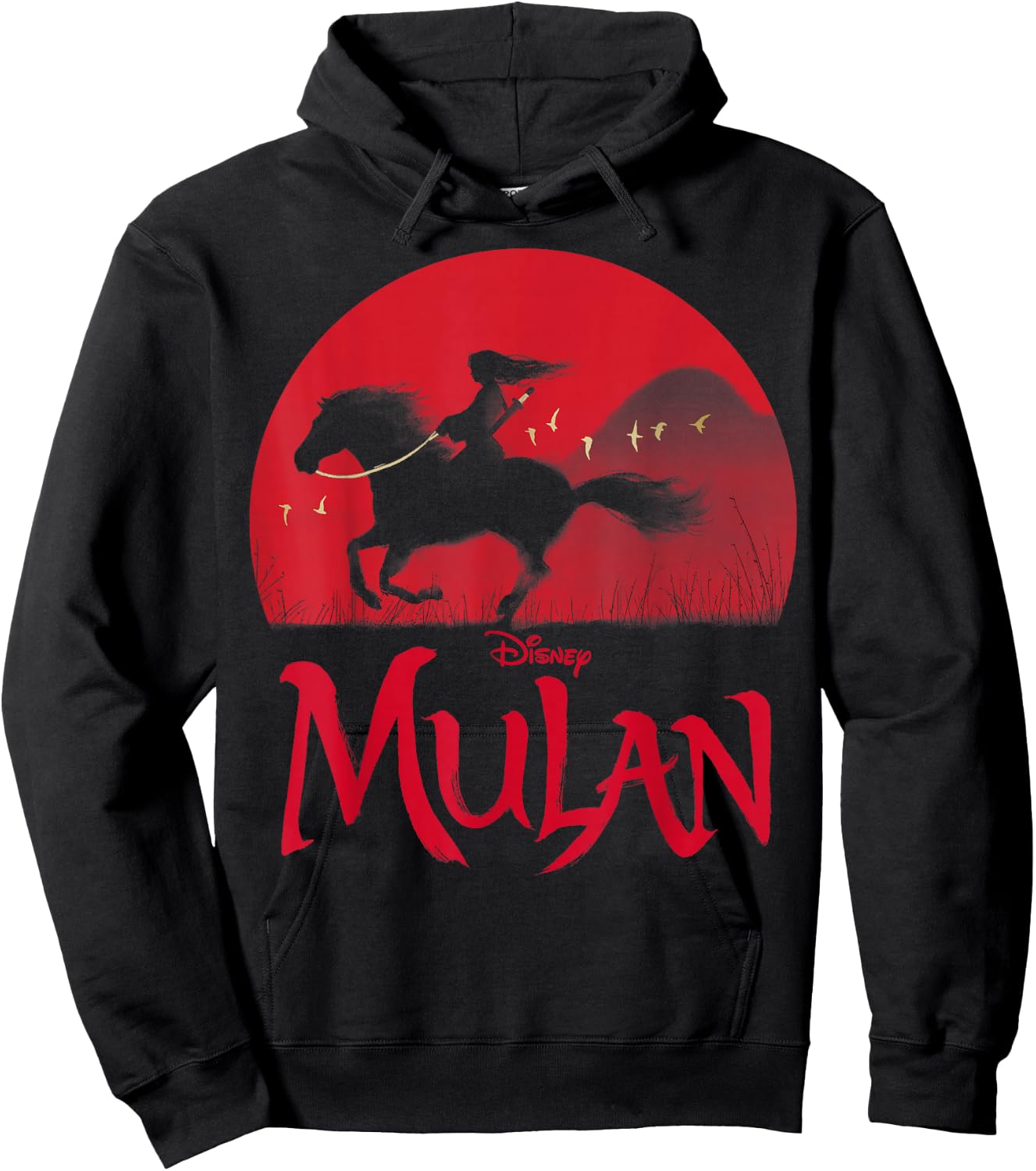 Disney Mulan Live Action Mulan & Khan Sunset Silhouette Hoodie - Hoodie | Black