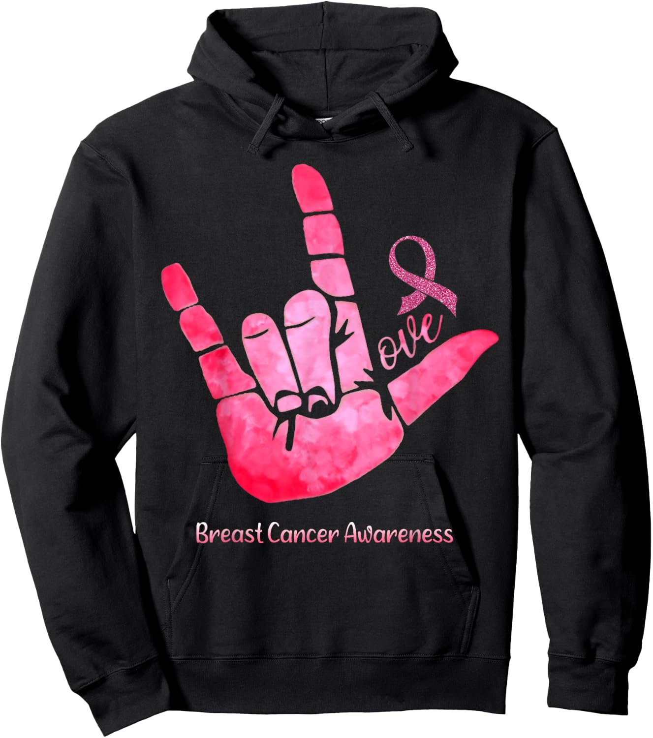 ASL Sign Love Breast Cancer Awareness Pink Ribbon Warriors Hoodie - Hoodie | Black