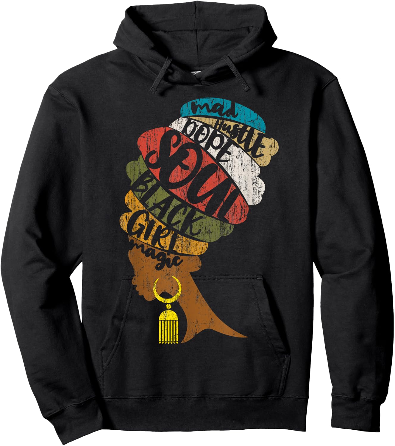 Mad Hustle Dope Soul Shirt in Distressed African Style Hoodie - Hoodie | Black