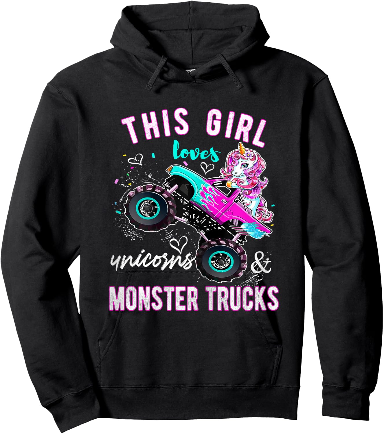 Unicorn Drive a Monster Truck -Unicorn Birthday Daughter Hoodie - Hoodie | Black