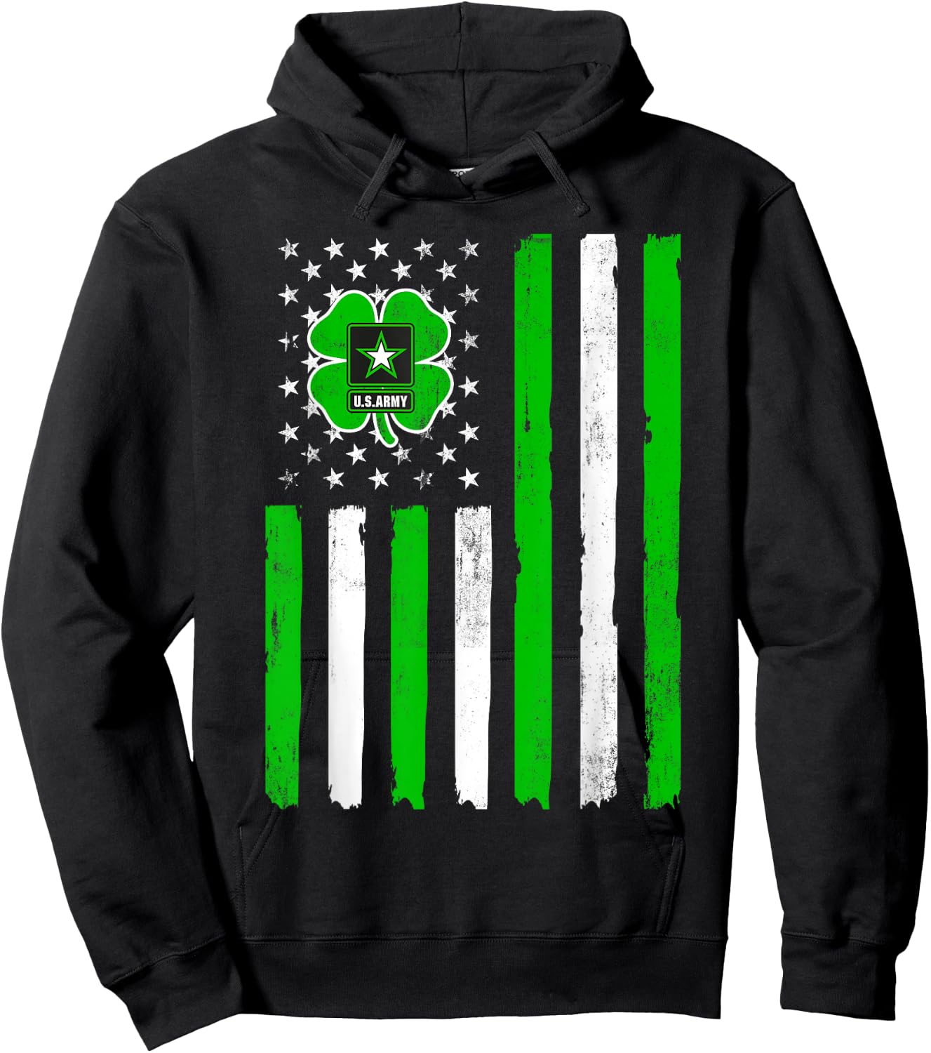 Army Veteran St Patrick's Day Shamrock American Flag Women Men Hoodie - Hoodie | Black