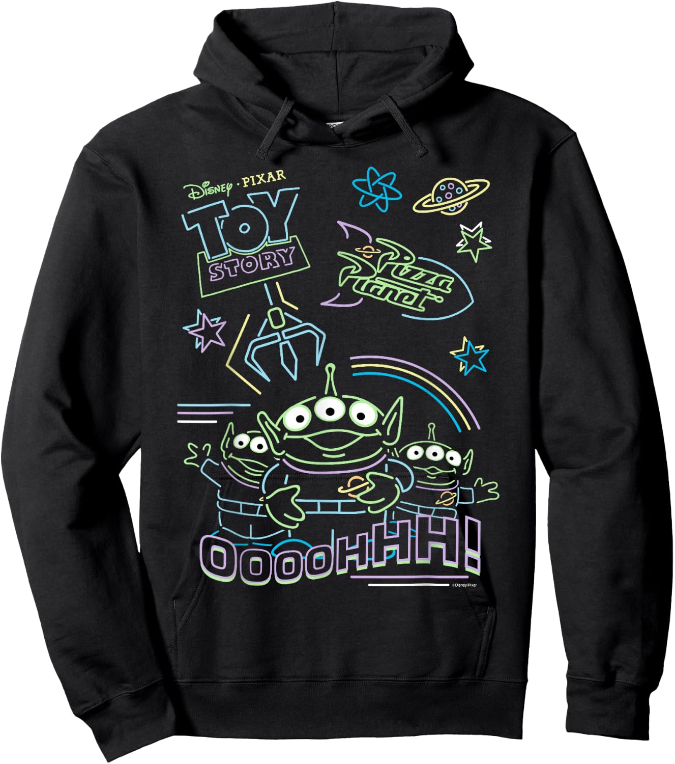 Disney and Pixar’s Toy Story Pizza Planet Aliens Neon Hoodie - Hoodie | Black