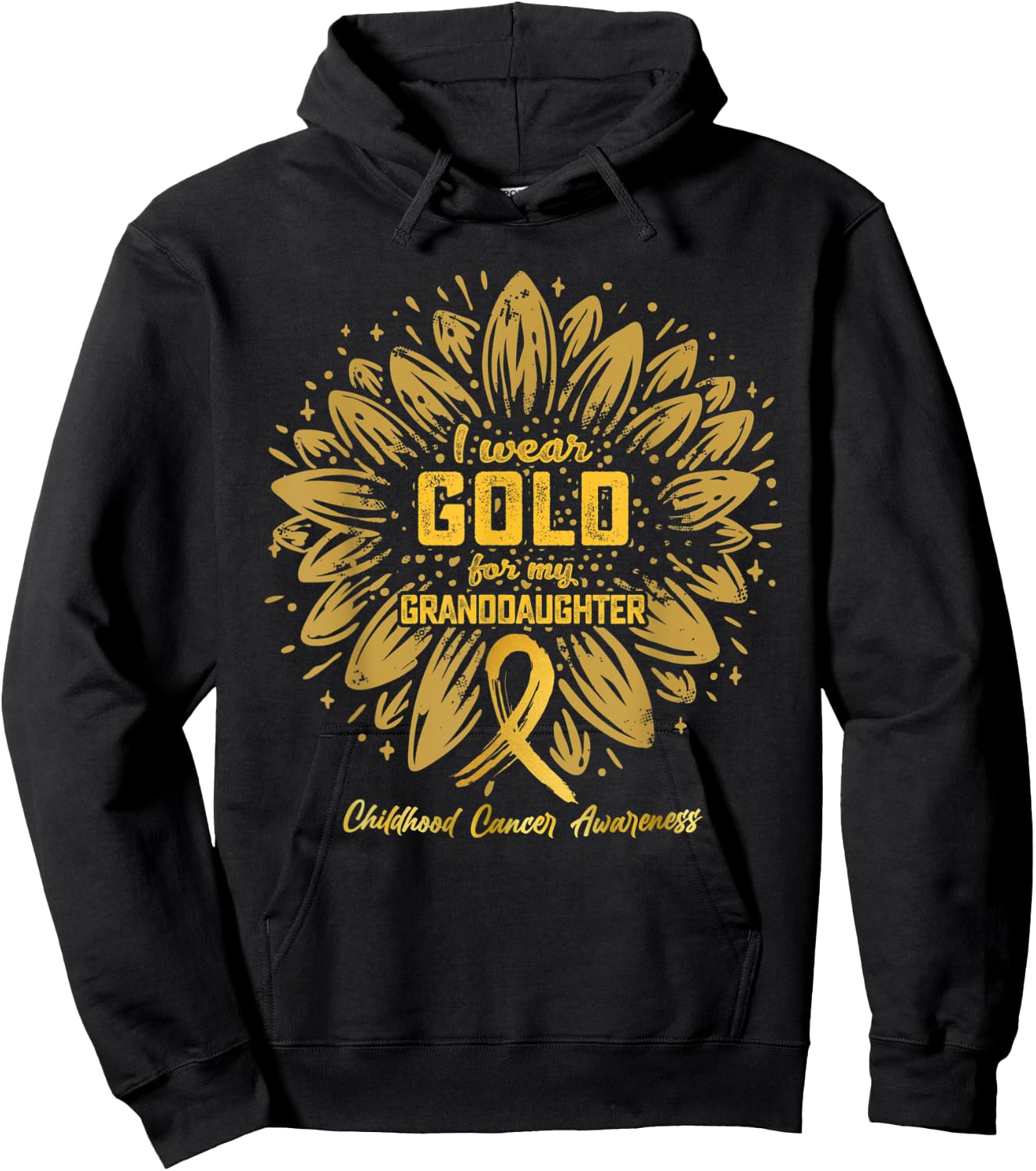 I Wear Gold For My Granddaughter Sunflower Childhood Cancer Hoodie - Hoodie | Black
