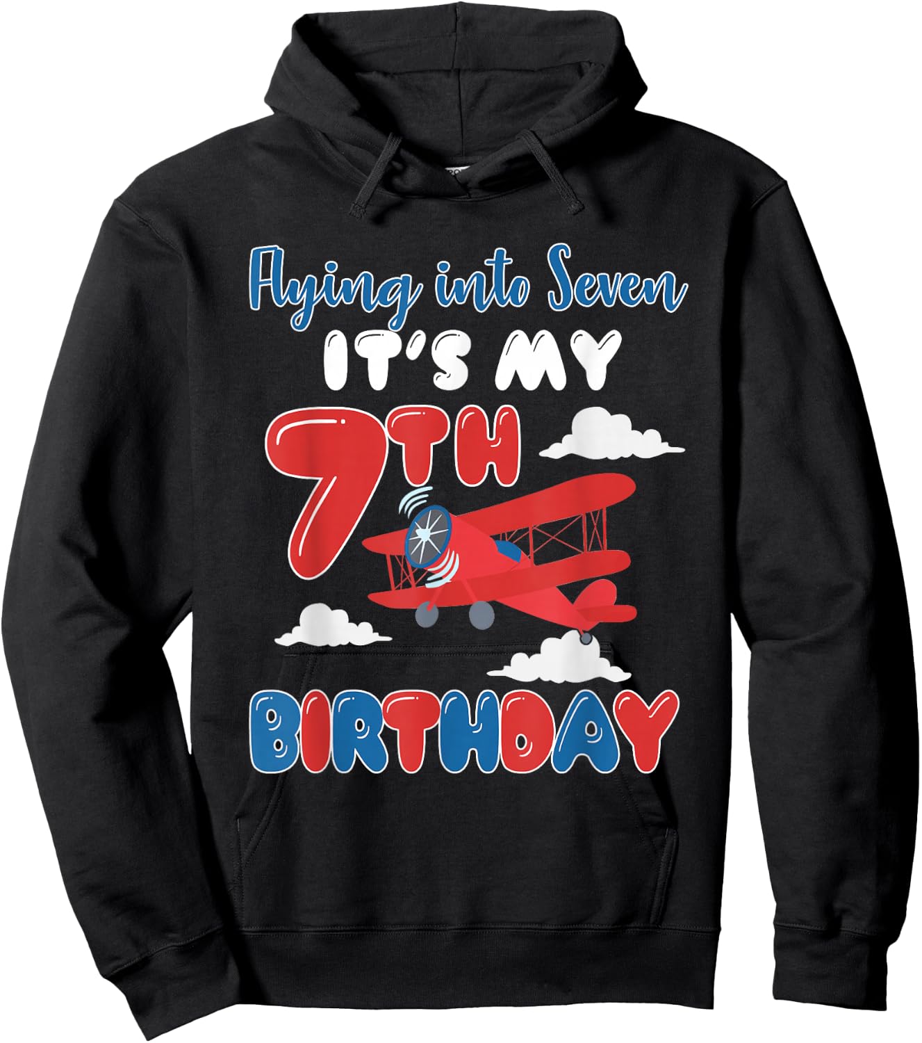 Flying Into Seven It's My 7th Birthday Airplane 7 Yrs Old Hoodie - Hoodie | Black