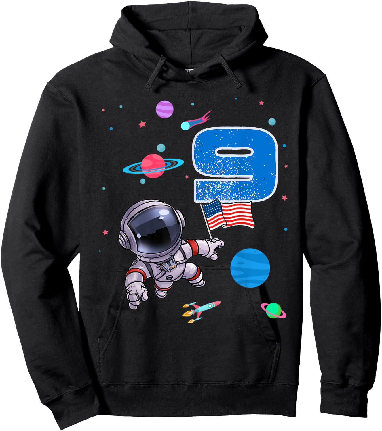 Space Astronaut 9 Years Old Birthday Boy 9th Birthday Hoodie - Hoodie | Black