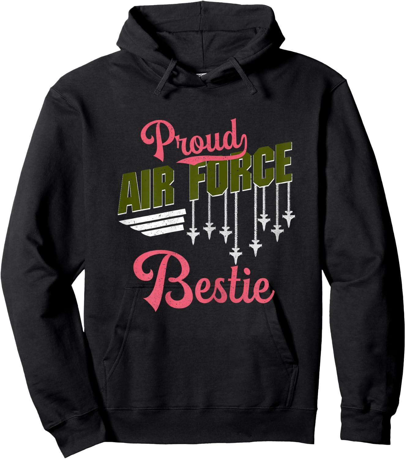 Proud Air Force Bestie Best Friend Pride Military Family Hoodie - Hoodie | Black