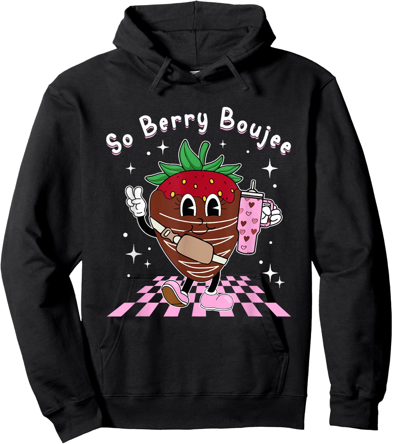 So Berry Boujee Chocolate Covered Strawberry Heart Valentine Hoodie - Hoodie | Black