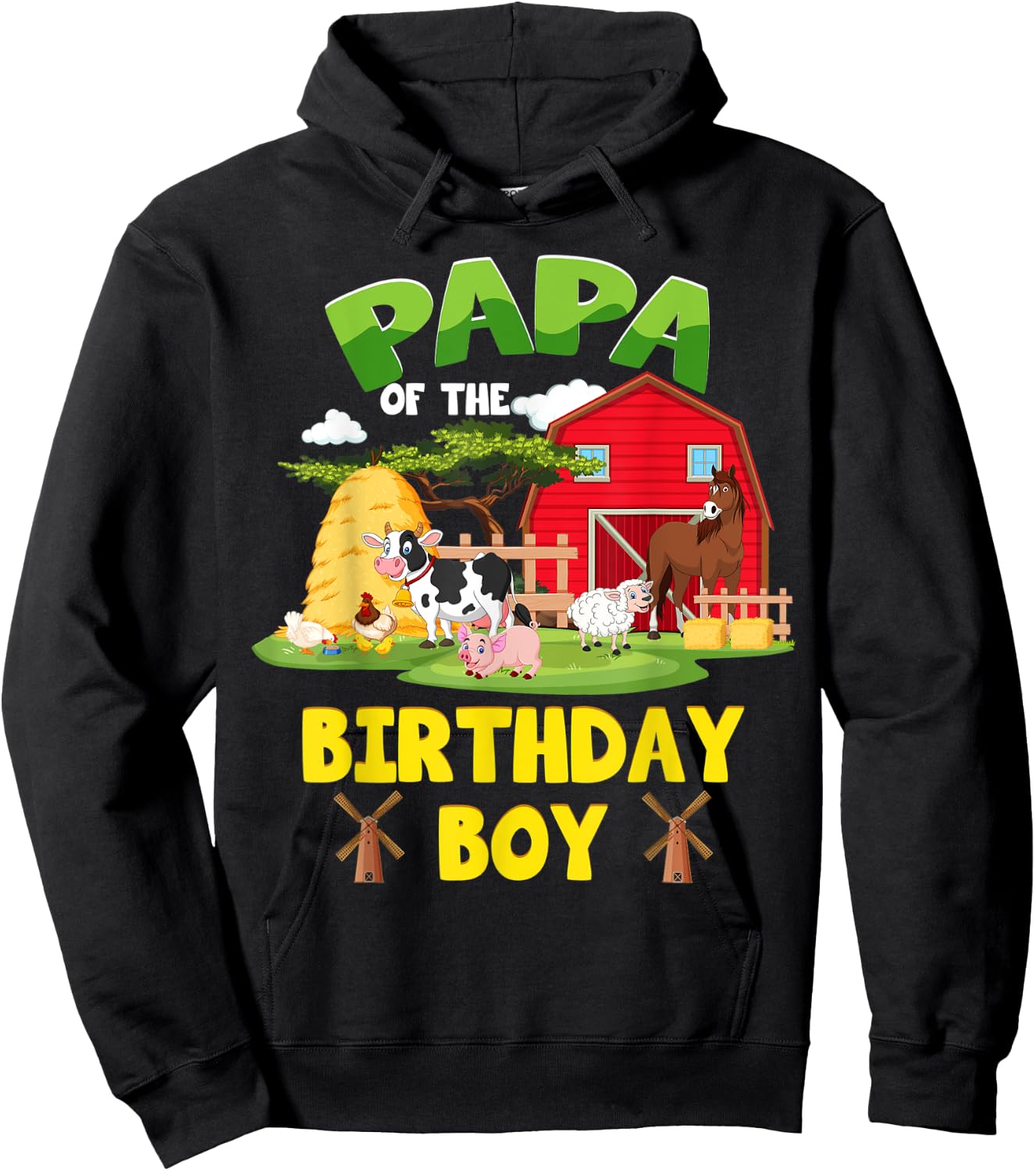 Papa Of The Birthday Boy Farm Animals Barnyard Party Hoodie - Hoodie | Black