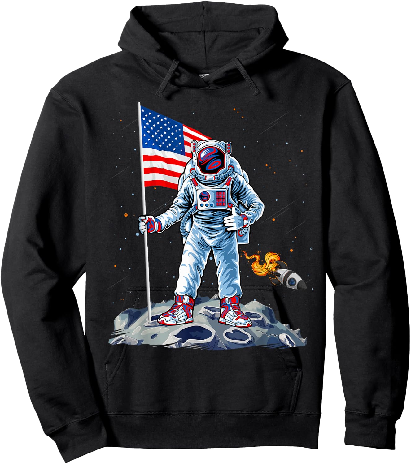 Funny Astronaut American Flag Indepedence Day July 4th Boys Hoodie - Hoodie | Black