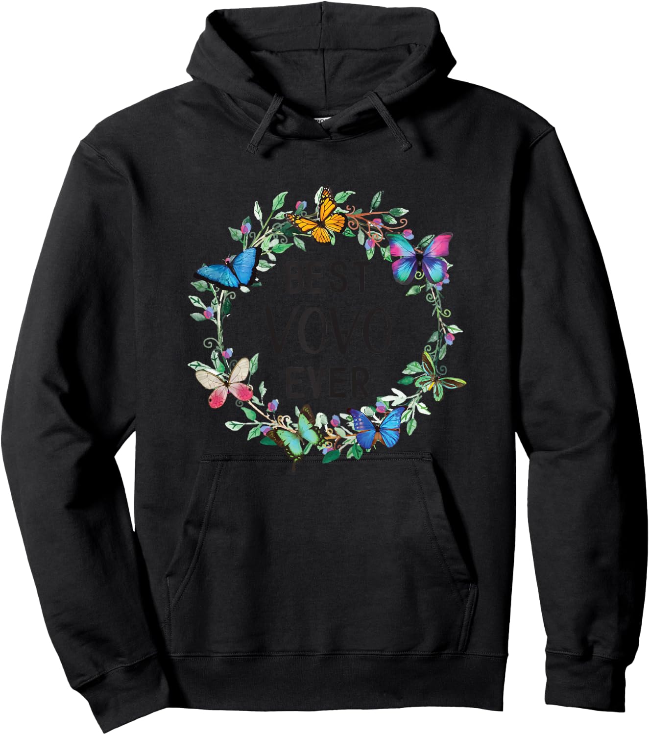 Best VoVo Ever Butterfly Floral Personalized Name Hoodie - Hoodie | Black