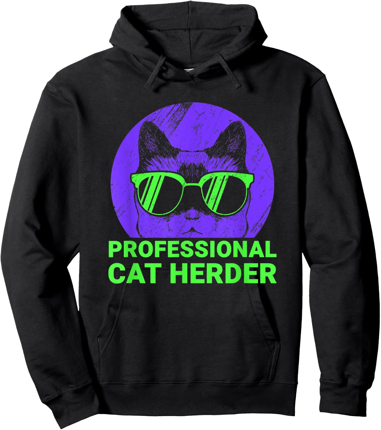 Professional Cat Herder Cute Cat With Sunglasses 80s style Women Kids Hoodie - Hoodie | Black