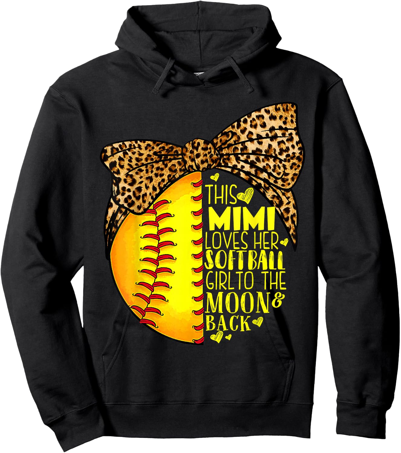 This Mimi Loves Her Softball Girl Mother'S Day Leopard Hoodie - Hoodie | Black