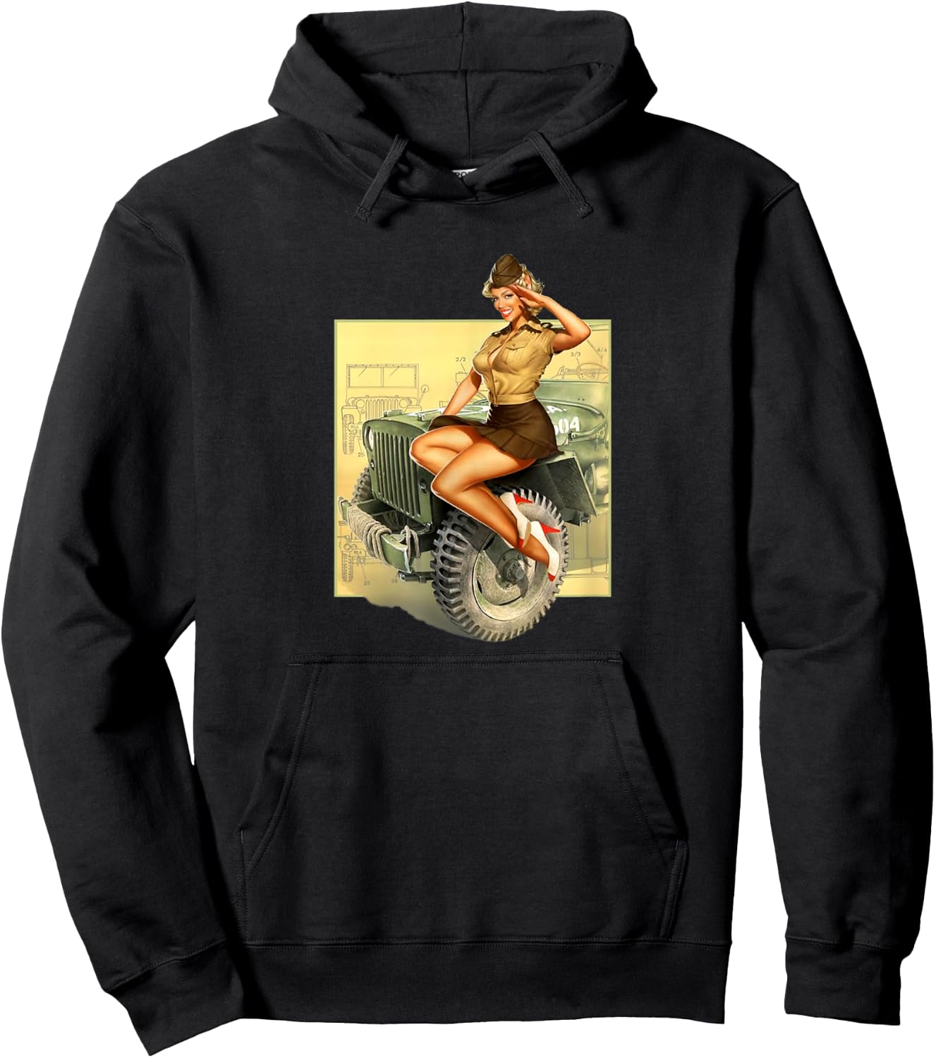 Pin-Up Girls Willys MB WW2 Vintage Poster Hoodie - Hoodie | Black