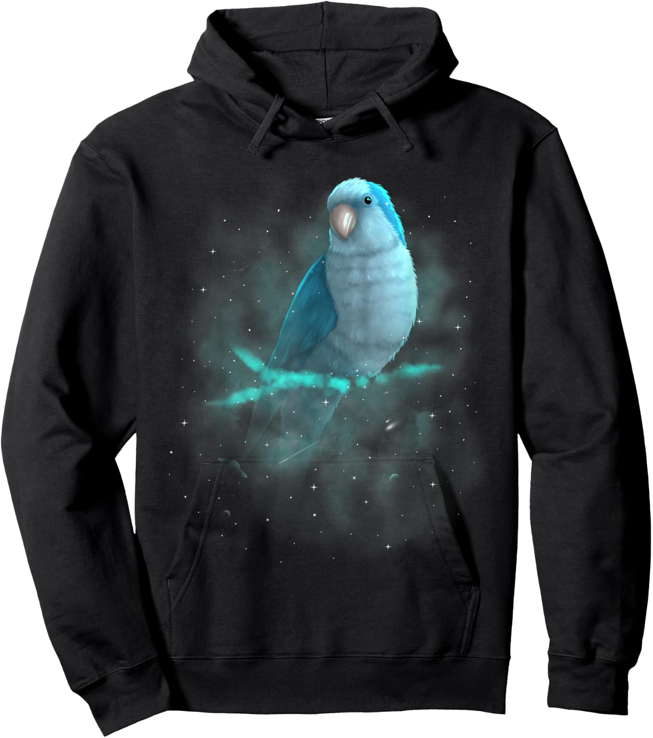 Blue Monk Parakeet Cosmic Galaxy Outer Space Quaker Parrot Hoodie - Hoodie | Black