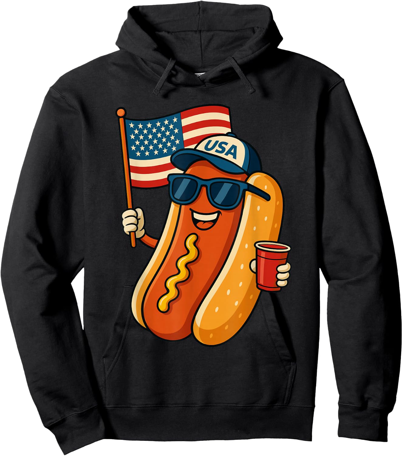 Funny Hotdog USA Flag 4th of July Patriotic Hoodie - Hoodie | Black