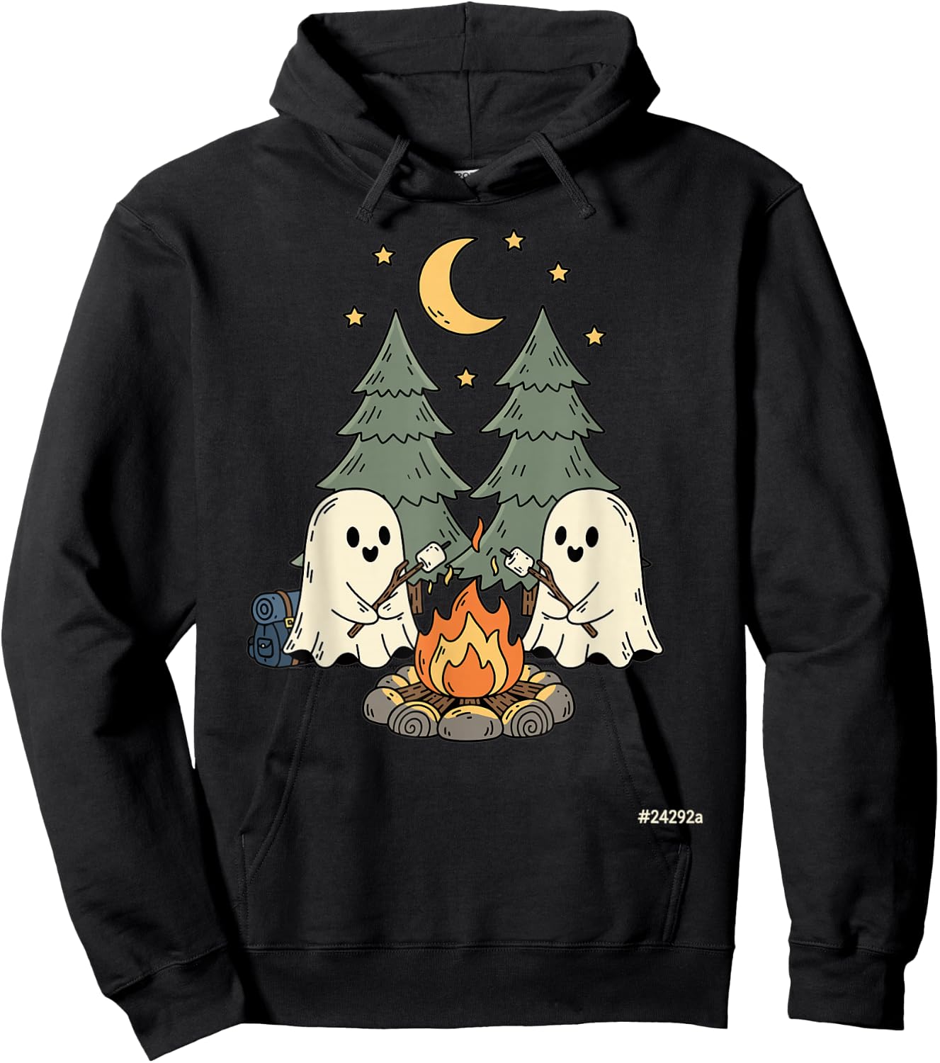 Halloween Ghost Camping Cute Spooky Outdoors Night Hoodie - Hoodie | Black