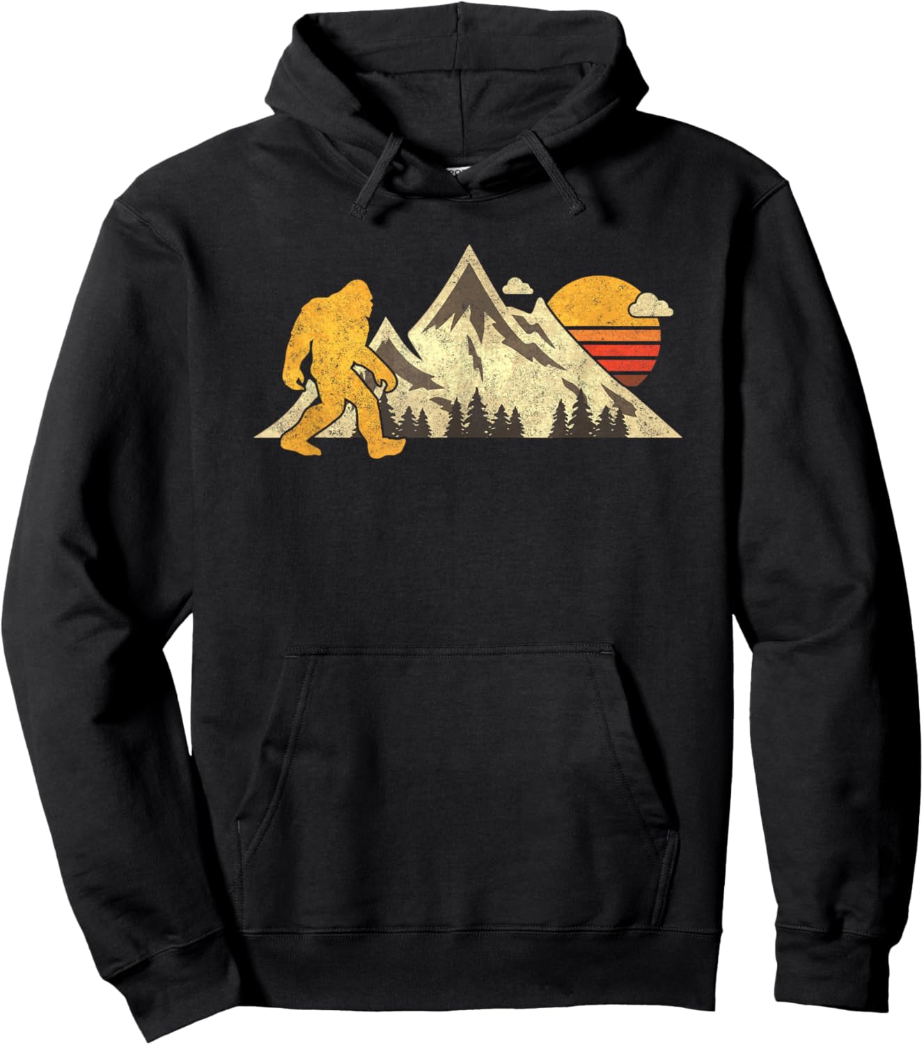 Bigfoot Vintage Mountain Sun Sasquatch Camping Hiking Hoodie - Hoodie | Black
