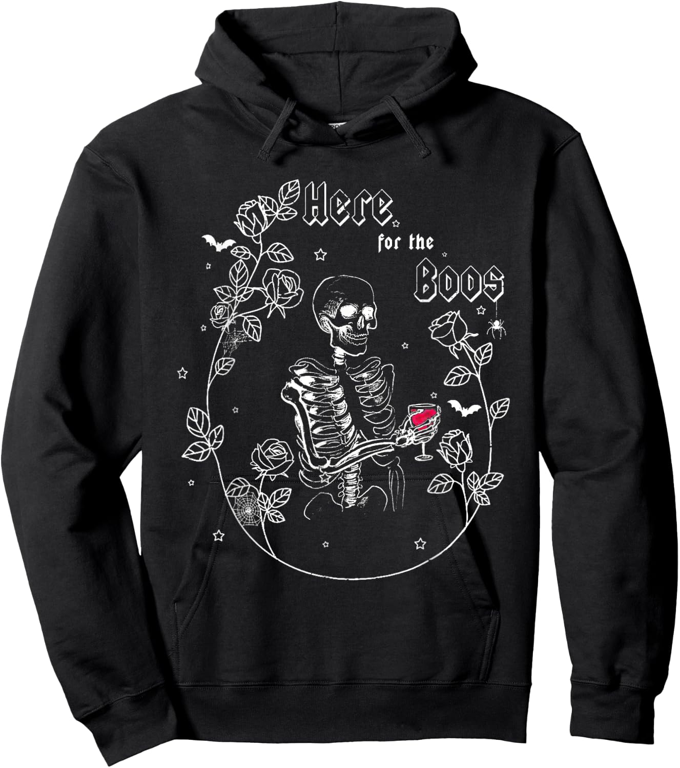 I'm Just Here For The Boos Skeleton Drinking Wine Men Women Hoodie - Hoodie | Black