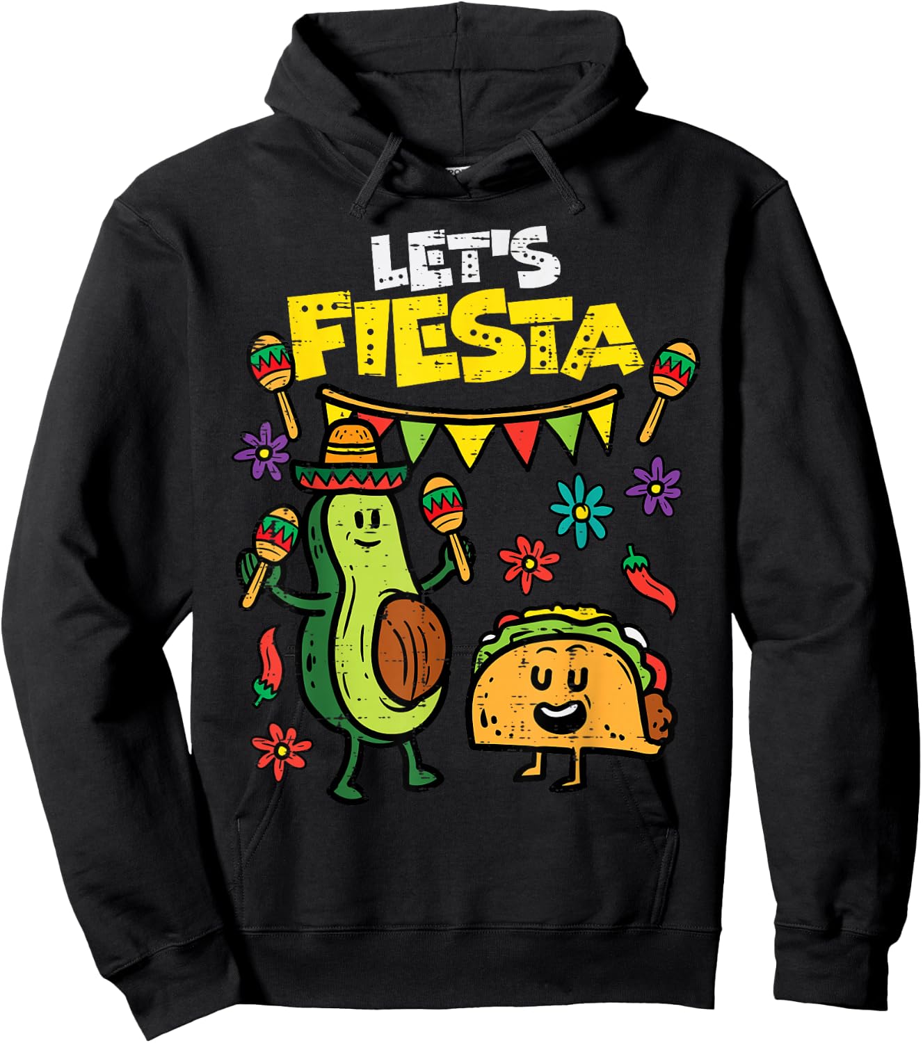 Lets Fiesta Taco Avocado Funny Cinco De Mayo Mexican Party Hoodie - Hoodie | Black