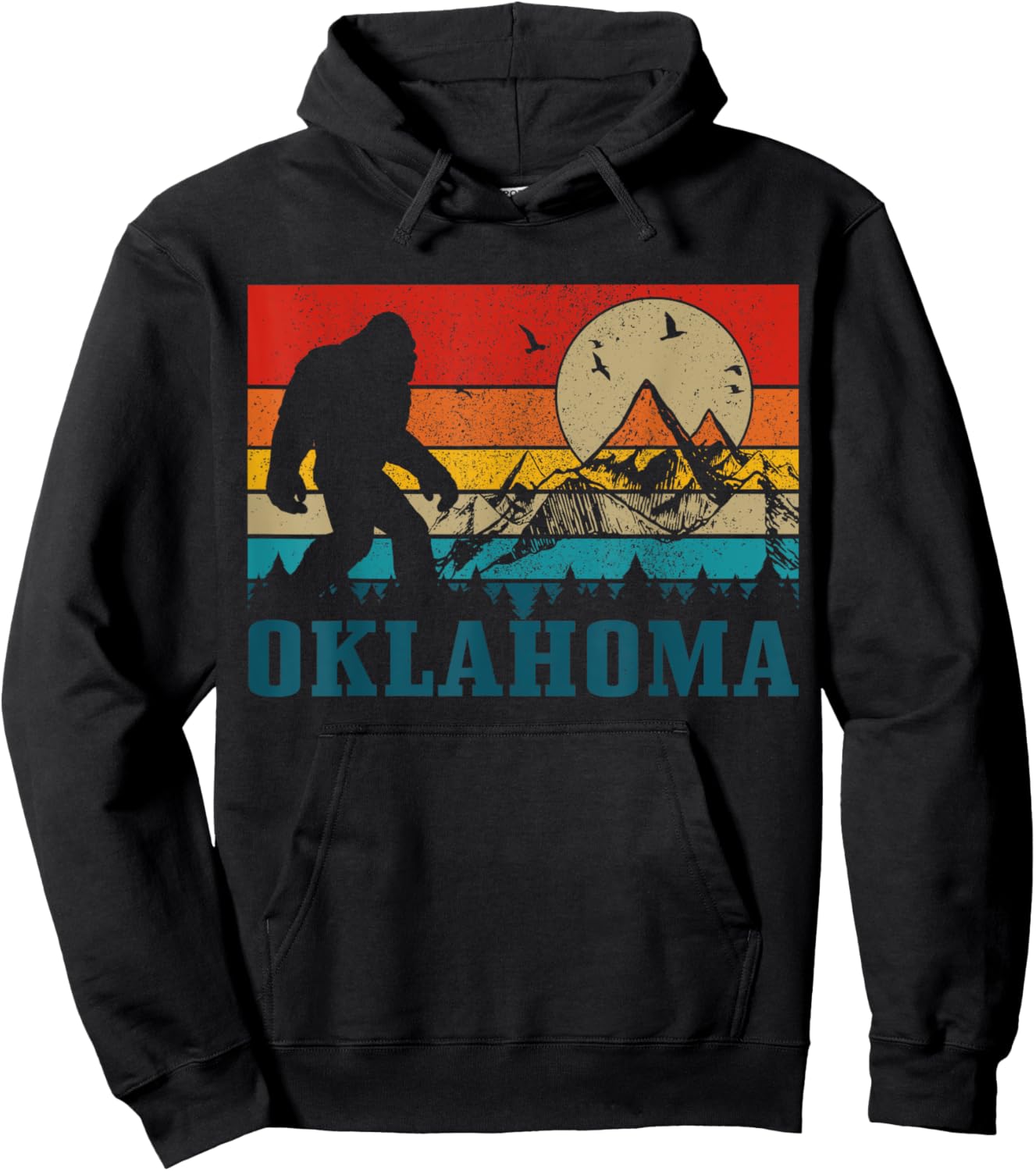 Oklahoma Bigfoot Vintage Mountains Hiking Camping Gift Hoodie - Hoodie | Black