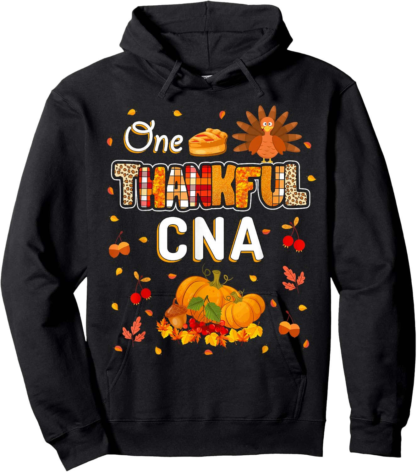 One Thankful CNA Fall Leaves Autumn CNA Thanksgiving Hoodie - Hoodie | Black