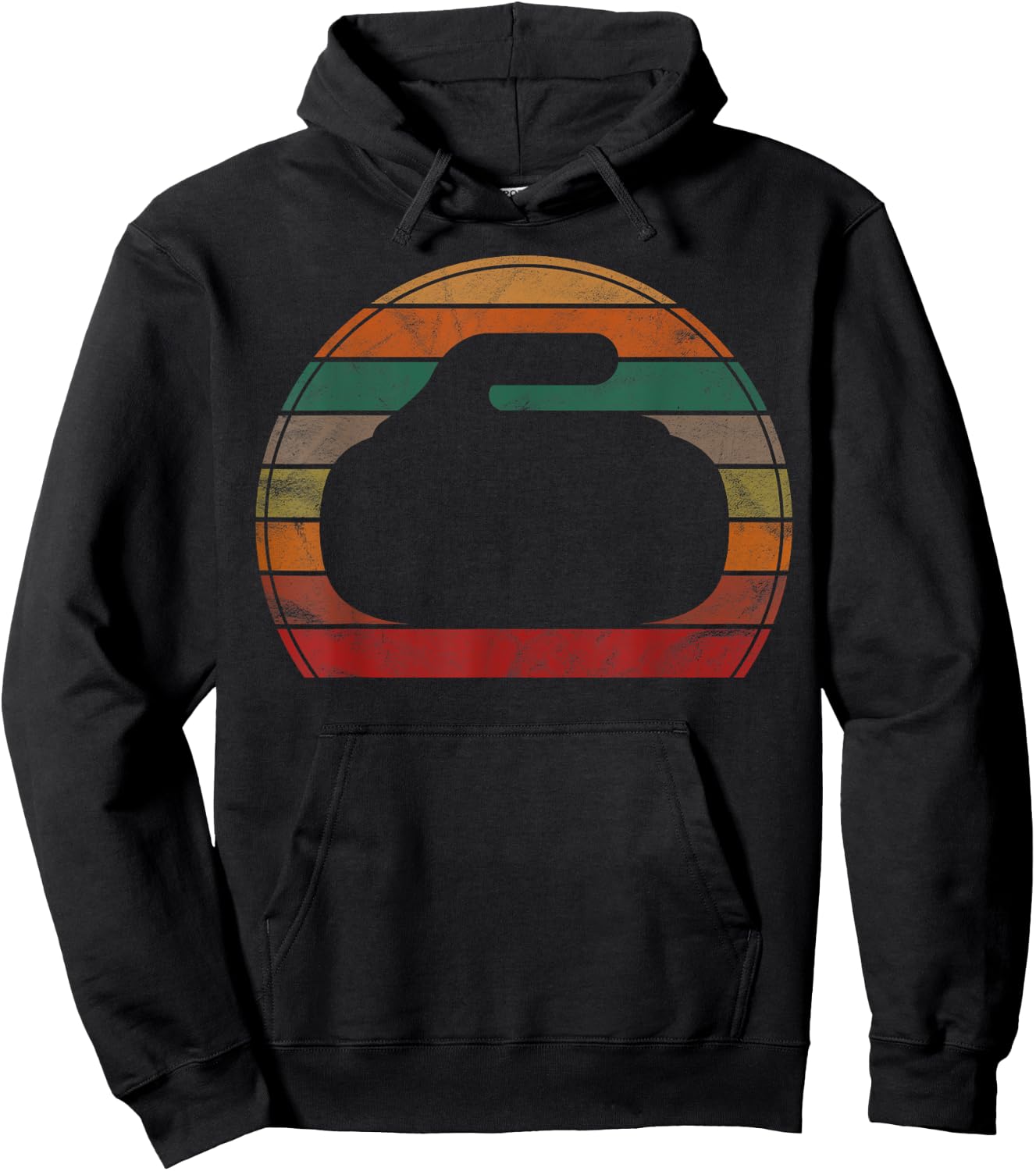 Curling Stone Silhouette Sunset Gift Retro Curler Sport Team Hoodie - Hoodie | Black