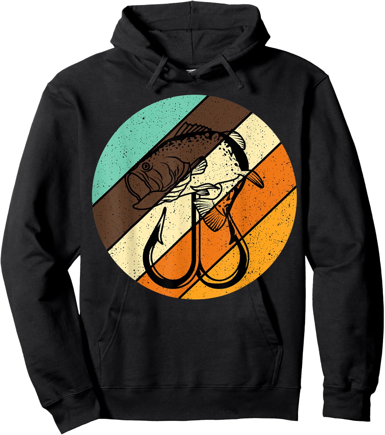 Bass Fishing Retro Vintage Fish Forest Fishhook Fisherman Hoodie - Hoodie | Black