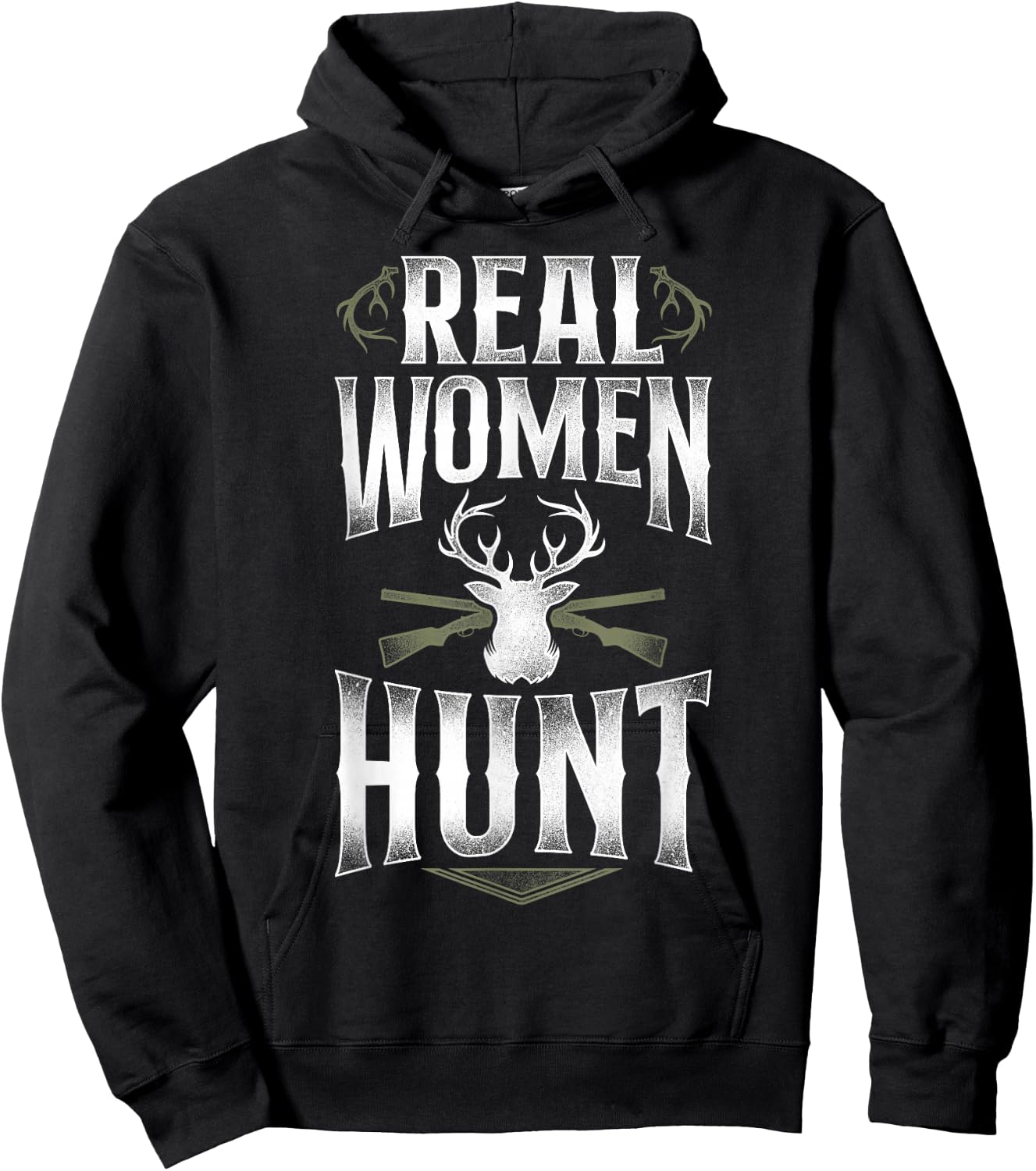 Buck Deer Hunting Hunter Girl Vintage Real Women Hunt Hoodie - Hoodie | Black