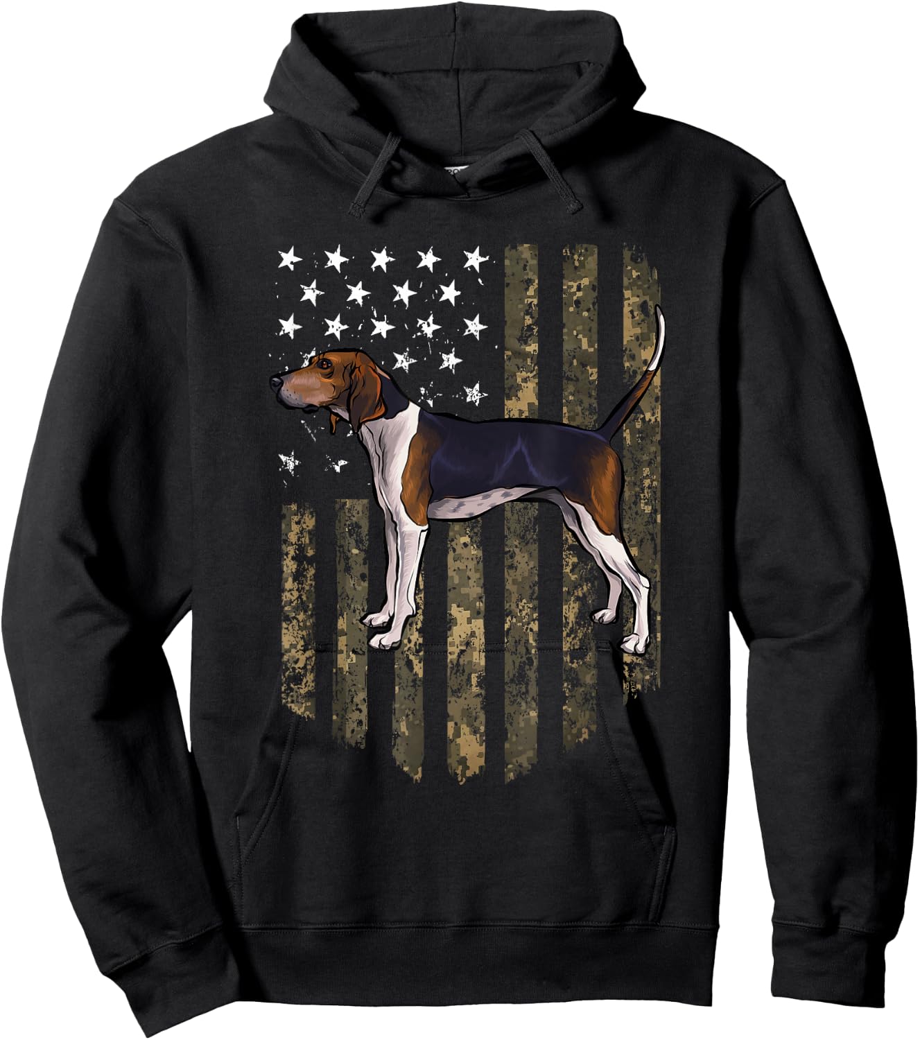 Camo American Flag Treeing Walker Coonhound 4th of July USA Hoodie - Hoodie | Black