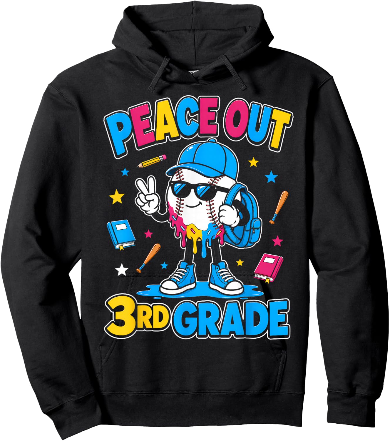 3rd Grade Back to School Boys Baseball Ice Cream Drip Hoodie - Hoodie | Black