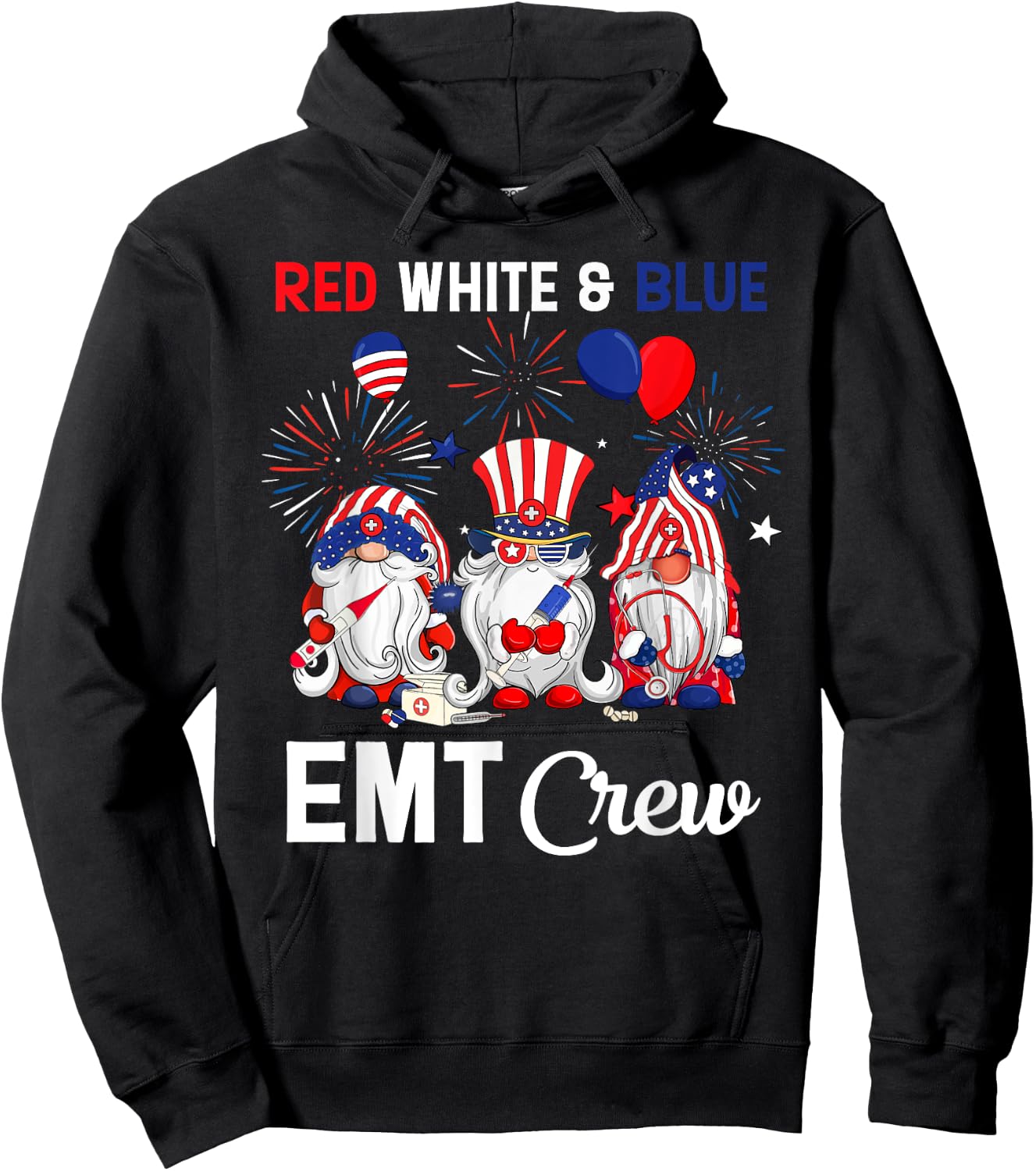 Red White & Blue American EMT Crew 4th Of July Men Hoodie - Hoodie | Black