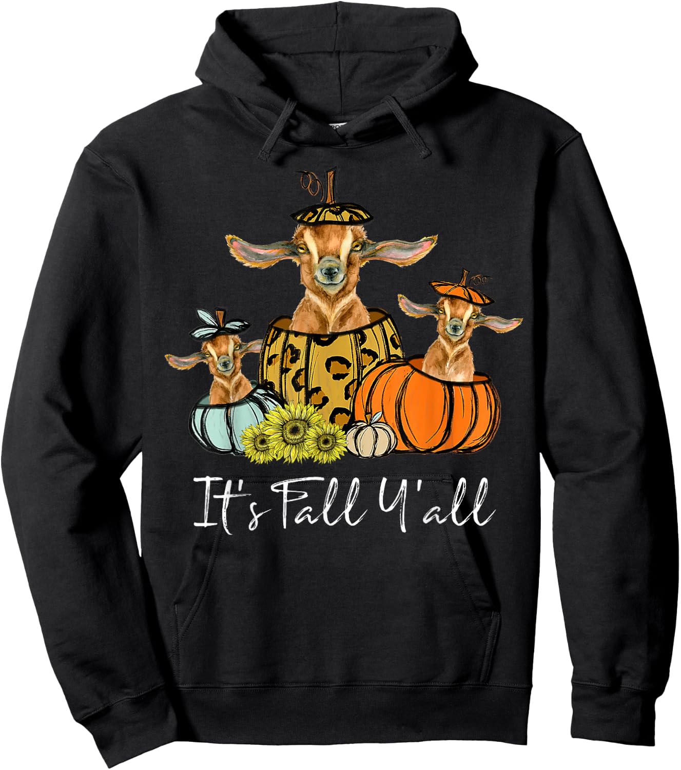 It's Fall Y'all Goat Animal Leopard Pumpkin Falling Autumn Hoodie - Hoodie | Black